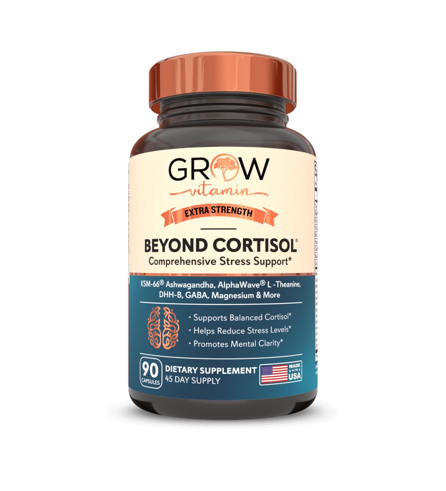 grow vitamin Cortisol Support, Organic KSM-66 Ashwagandha, AlphaWave L-Theanine, GABA, Magnesium, 90 Capsules - Buy Online on GoSupps.com