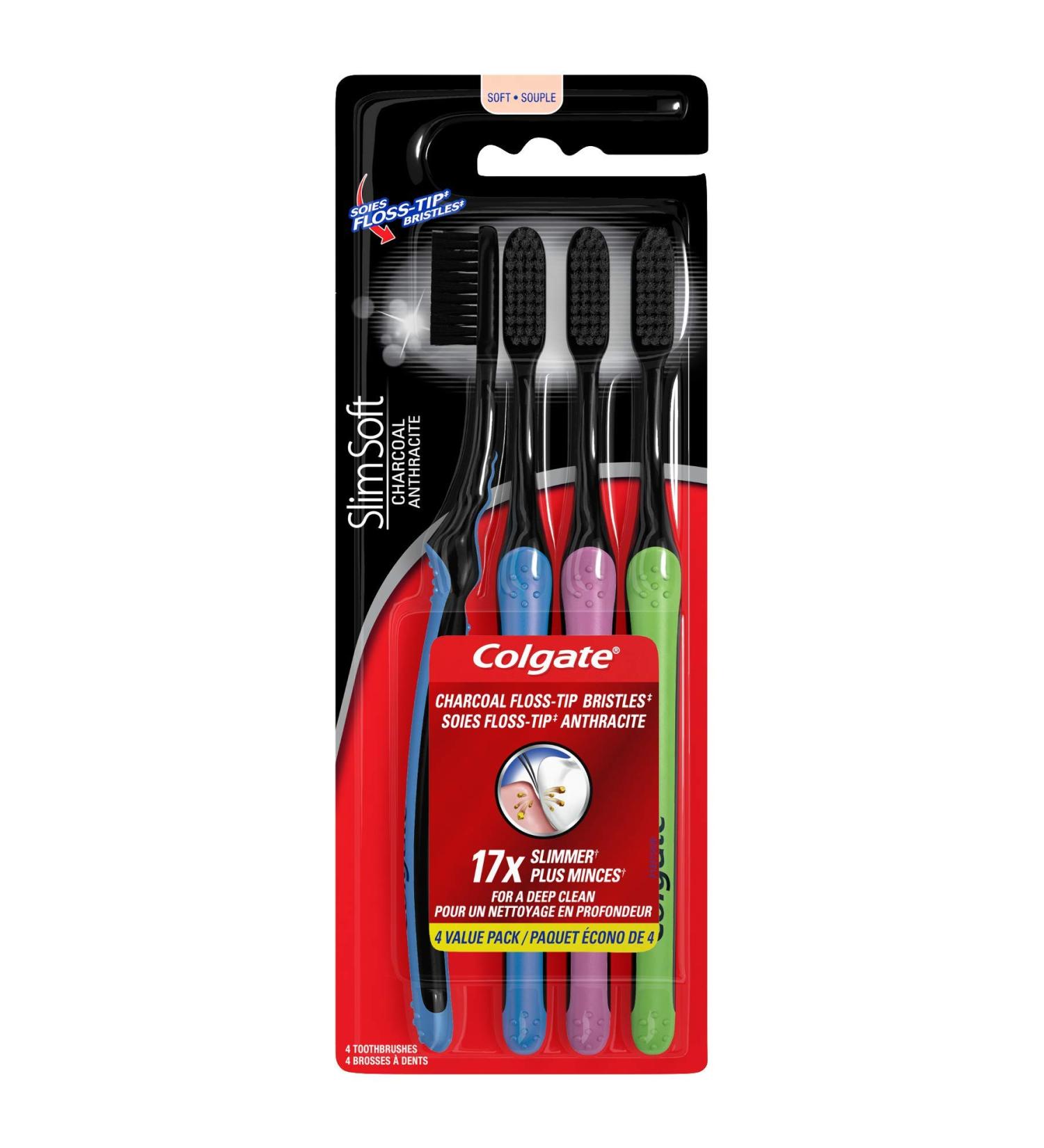 Colgate Slim Soft Charcoal Compact Head Toothbrush Soft 4 Count (CN08101A) - Buy Online on GoSupps.com