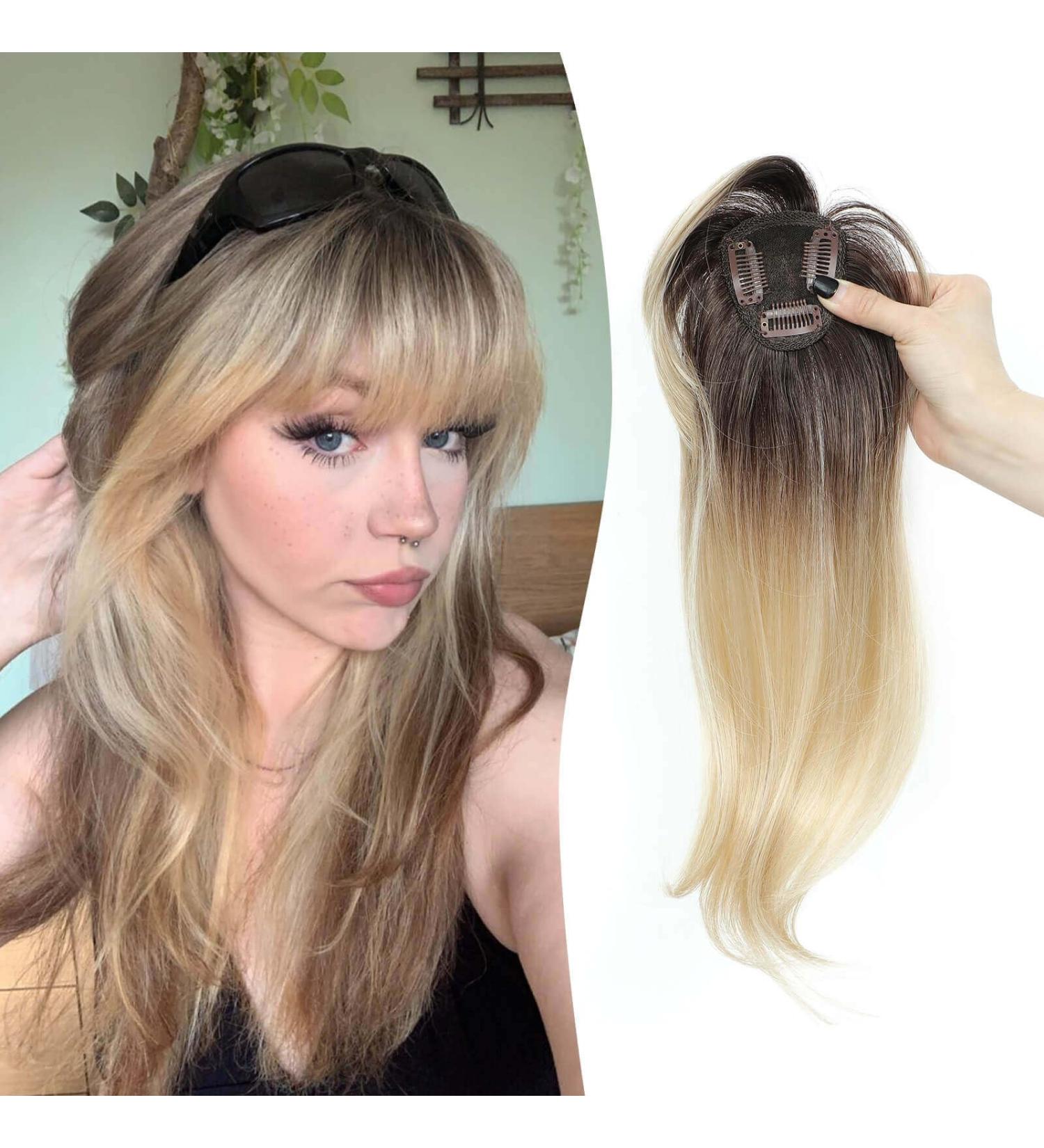 MS TAJ Clip in Fringe French 360 Bangs Hair Fringe in Clip Extensions Blonde with Dark root Hair Extensions Clip in Fringe Bangs Hair Pieces Adding Extra Hair Volume for Women 16 inch Blonde with dark root - Buy Online on GoSupps.com