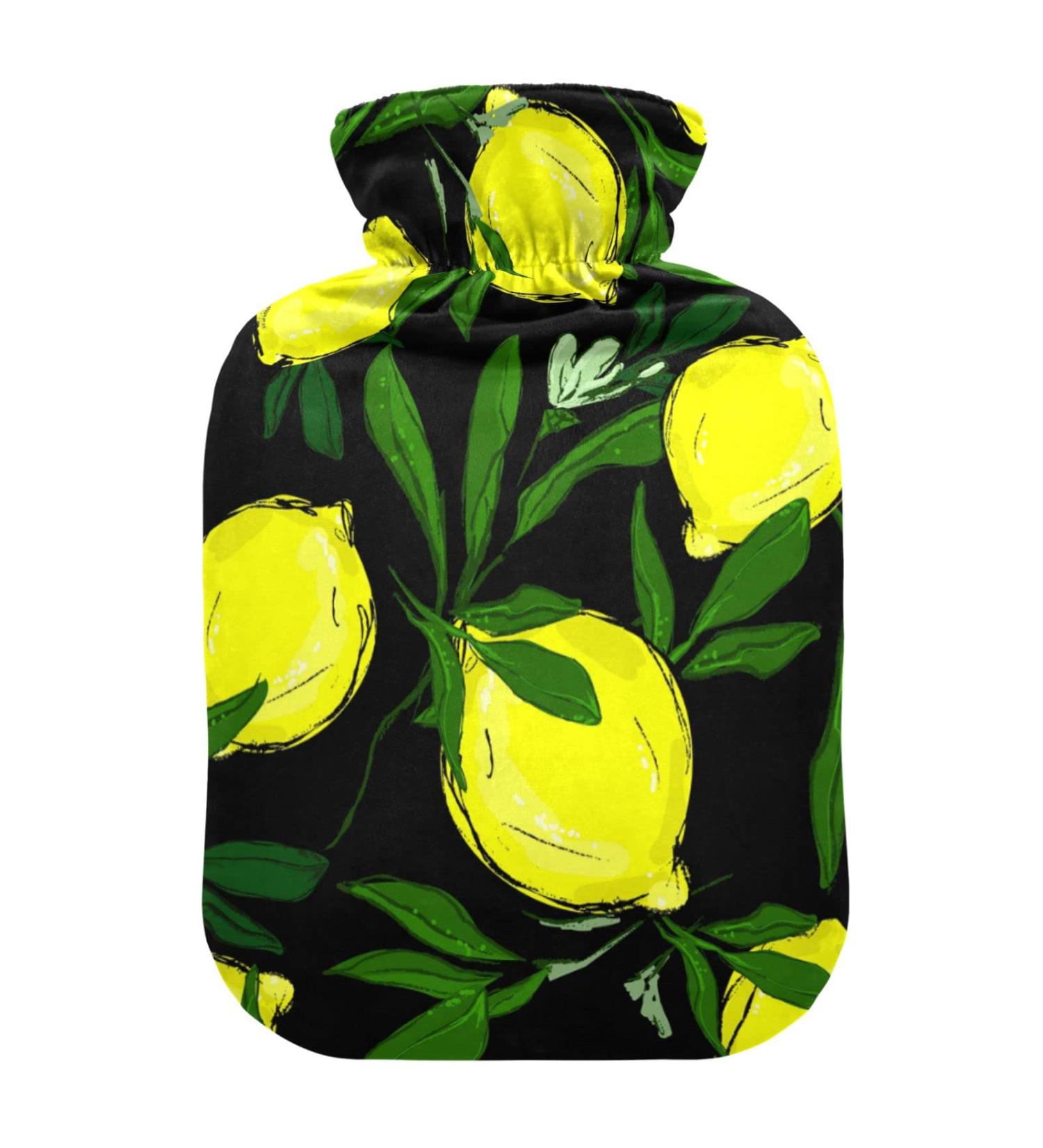 Hot Water Bottle with Lemon Leaves Cover - 2L Pain Relief & Heat Therapy Bag - Buy Online on GoSupps.com