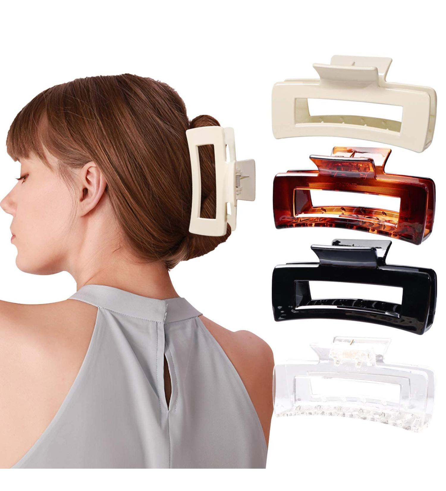 Buy Hayhoi 4-Piece Large Acrylic French Hair Clips - No Slipping Hair Accessories for Women & Girls - Black Brown White Transparent - Buy Online on GoSupps.com