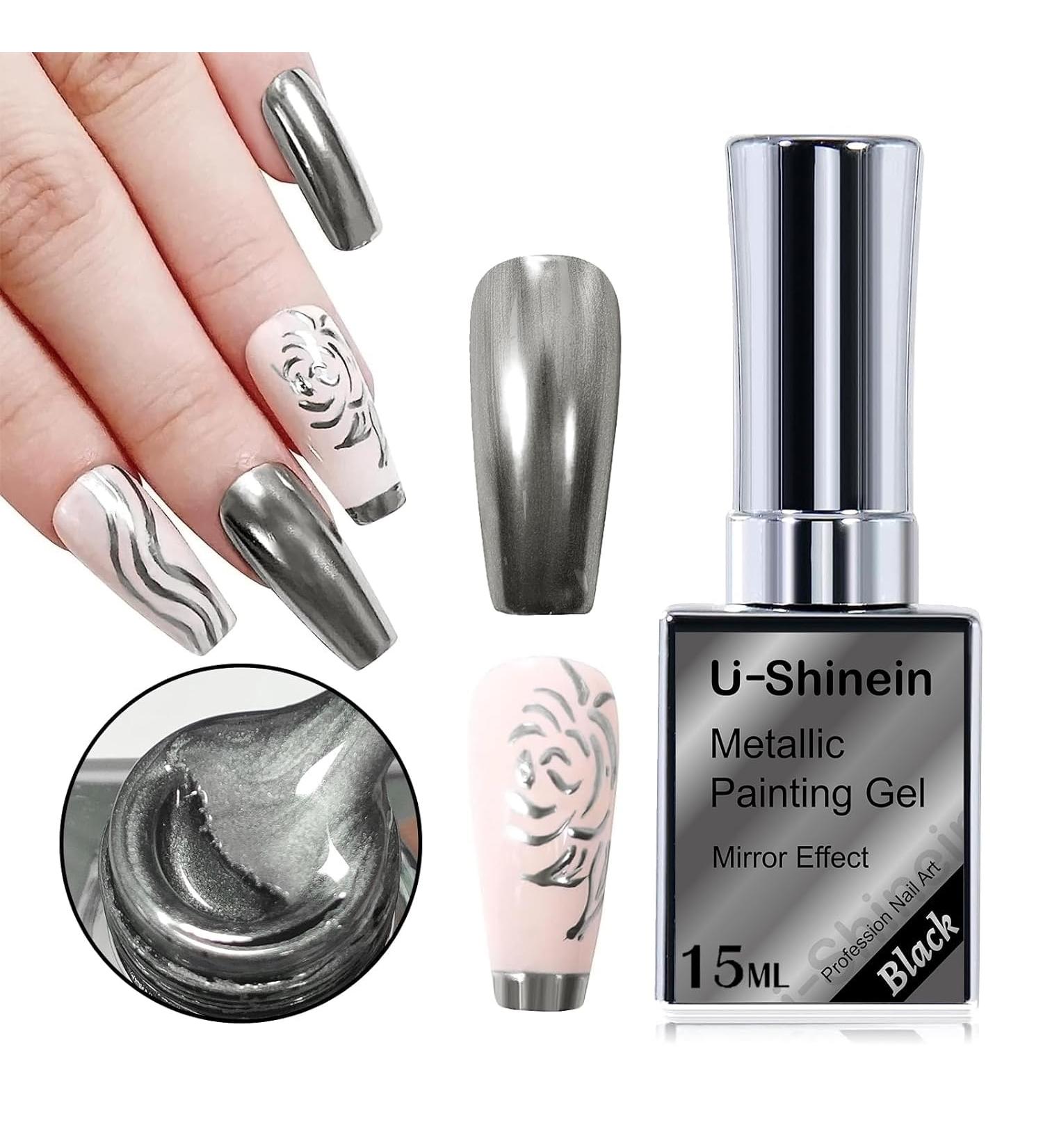 U-Shinein Metallic Painting Gel Kit - Black Grey Nail Art UV Gel - Buy Online on GoSupps.com