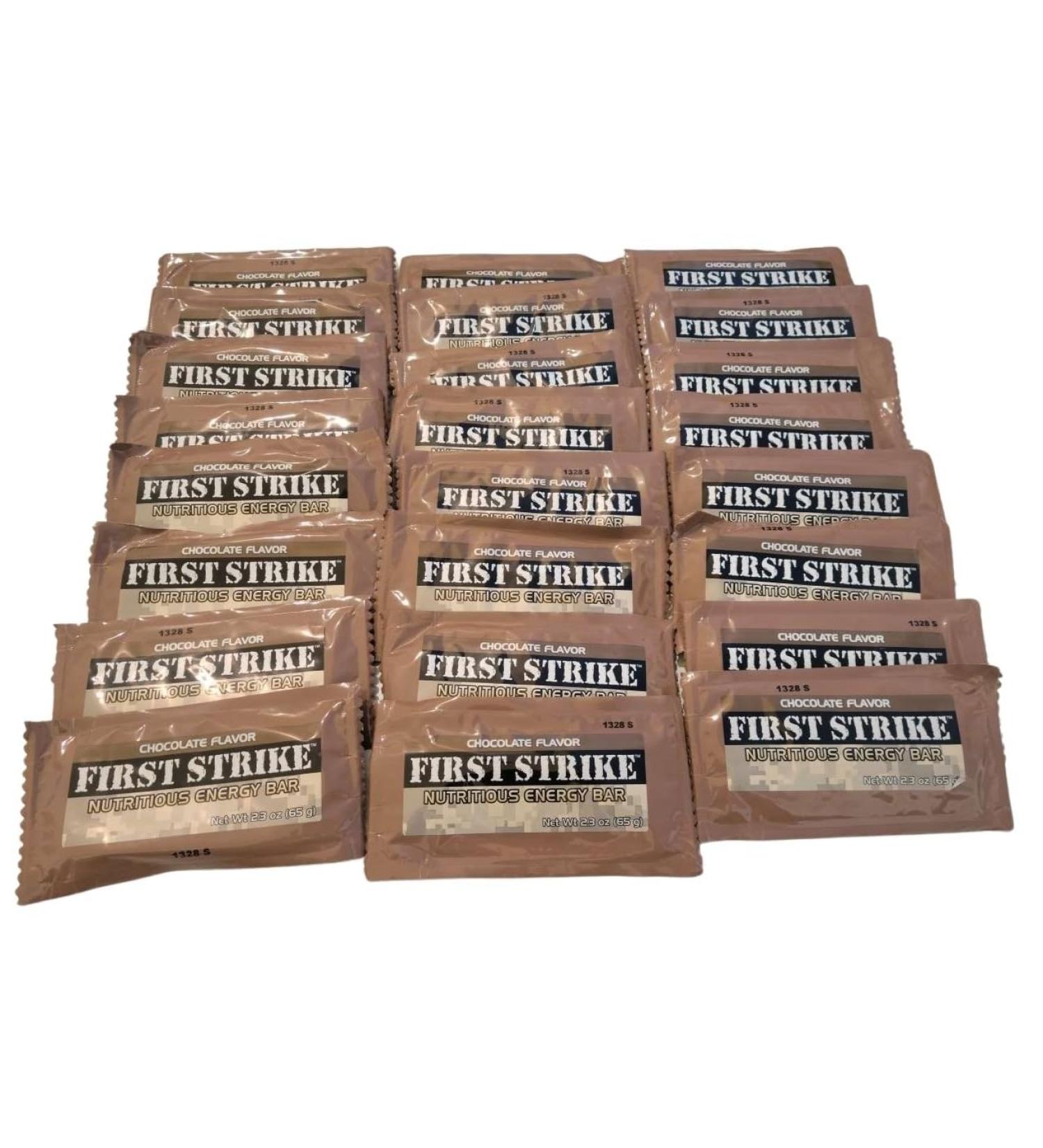 First Strike Energy Bar Full Size 2.3oz - Authentic Long-Life USGI MRE Ration Nutrition Bars. Many Flavors and Packs to choose from Recent Production dates (24 Chocolate)