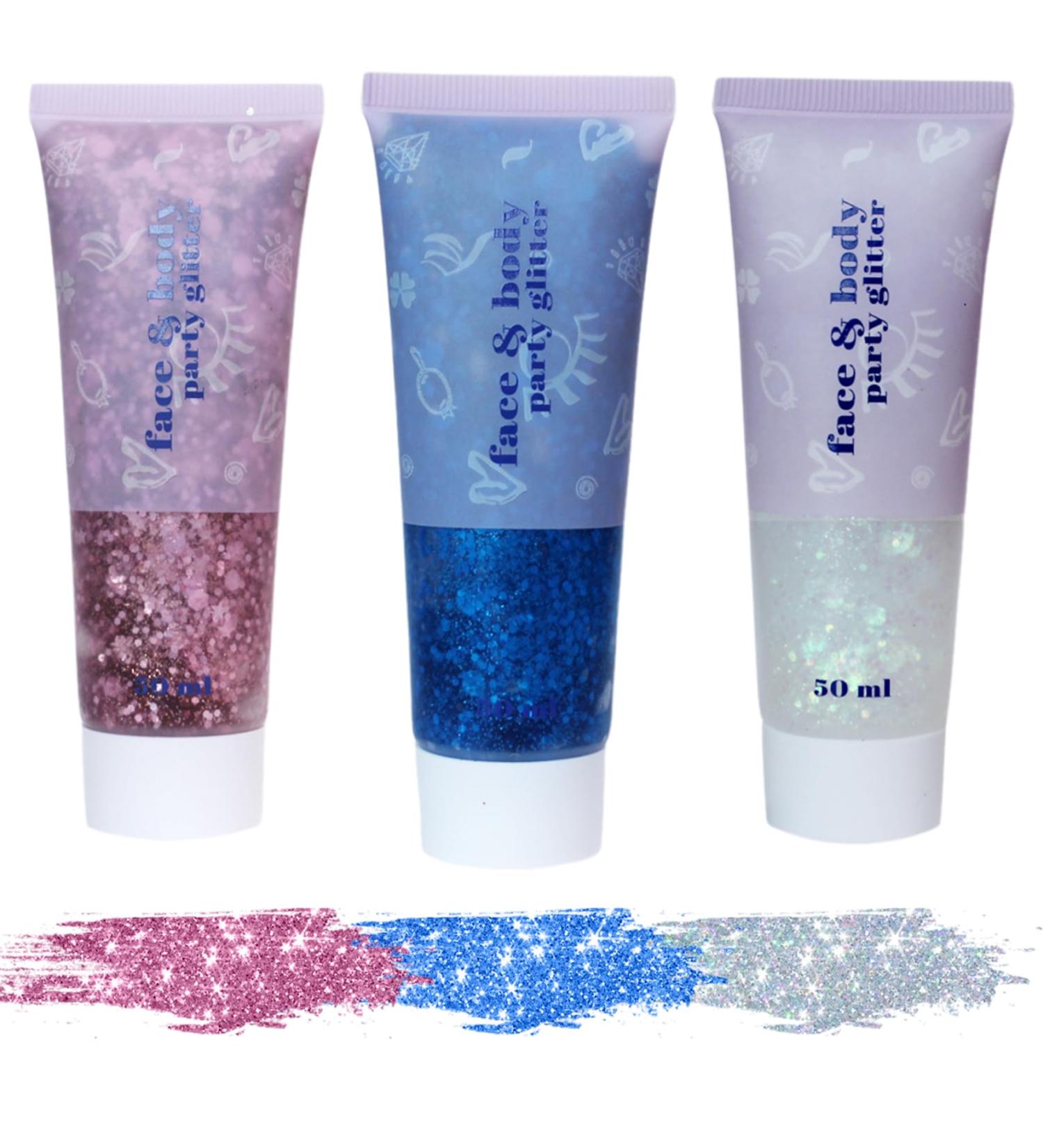 Face Glitter Set - 3PCS 50ml Chunky Sequins Body Glitter Gel | Safe DIY Festival Face Paint for Parties Hair & Nails - Buy Online on GoSupps.com
