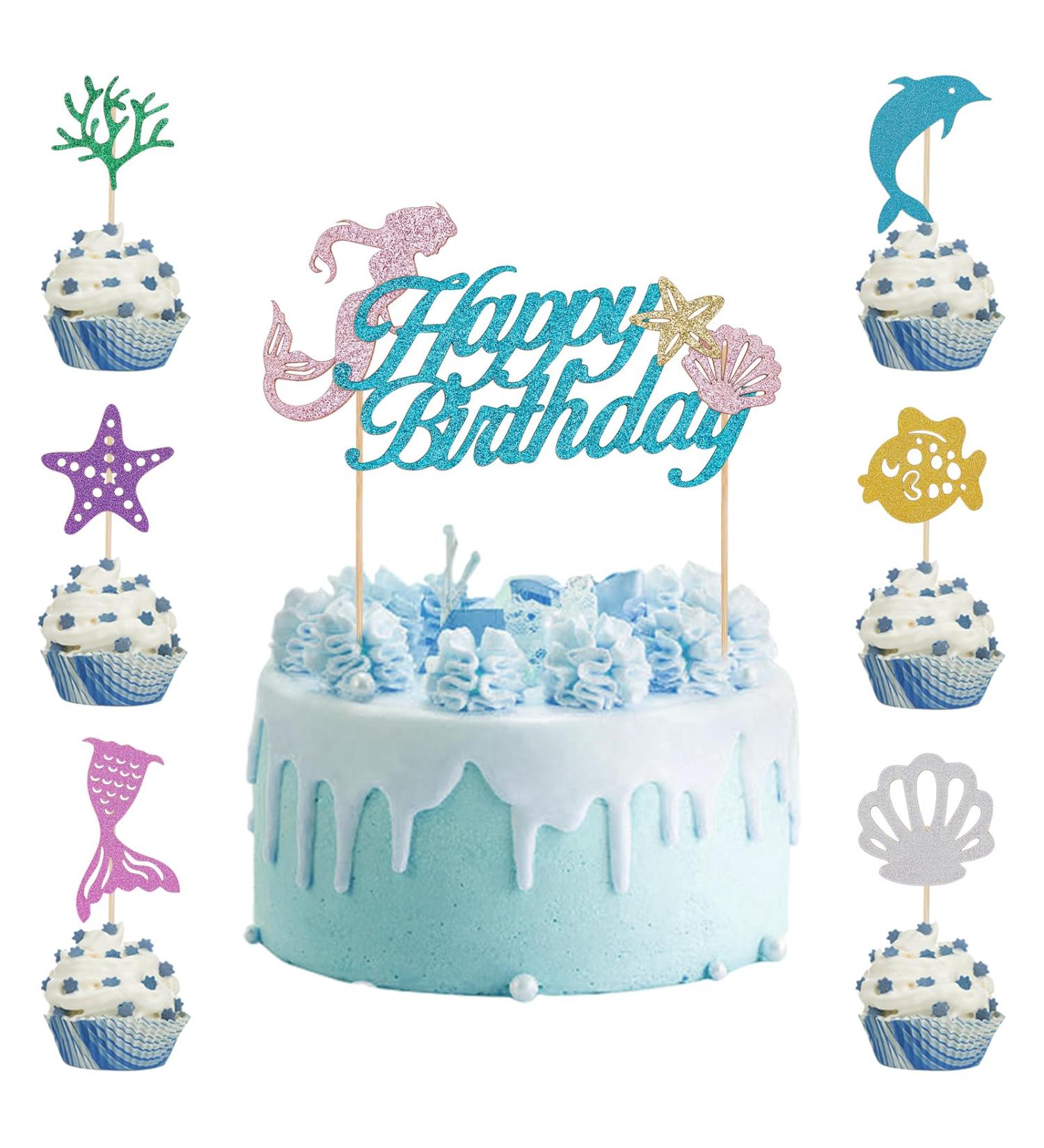 NICENEEDED 31 Pcs Ocean Sea Animals Cupcake Toppers Whale Octopus Fish Cupcake Picks Mermaid Happy Birthday Cake Toppers for Ocean Animals Theme Baby Shower Birthday Cake Decor Supplies - Buy Online on GoSupps.com