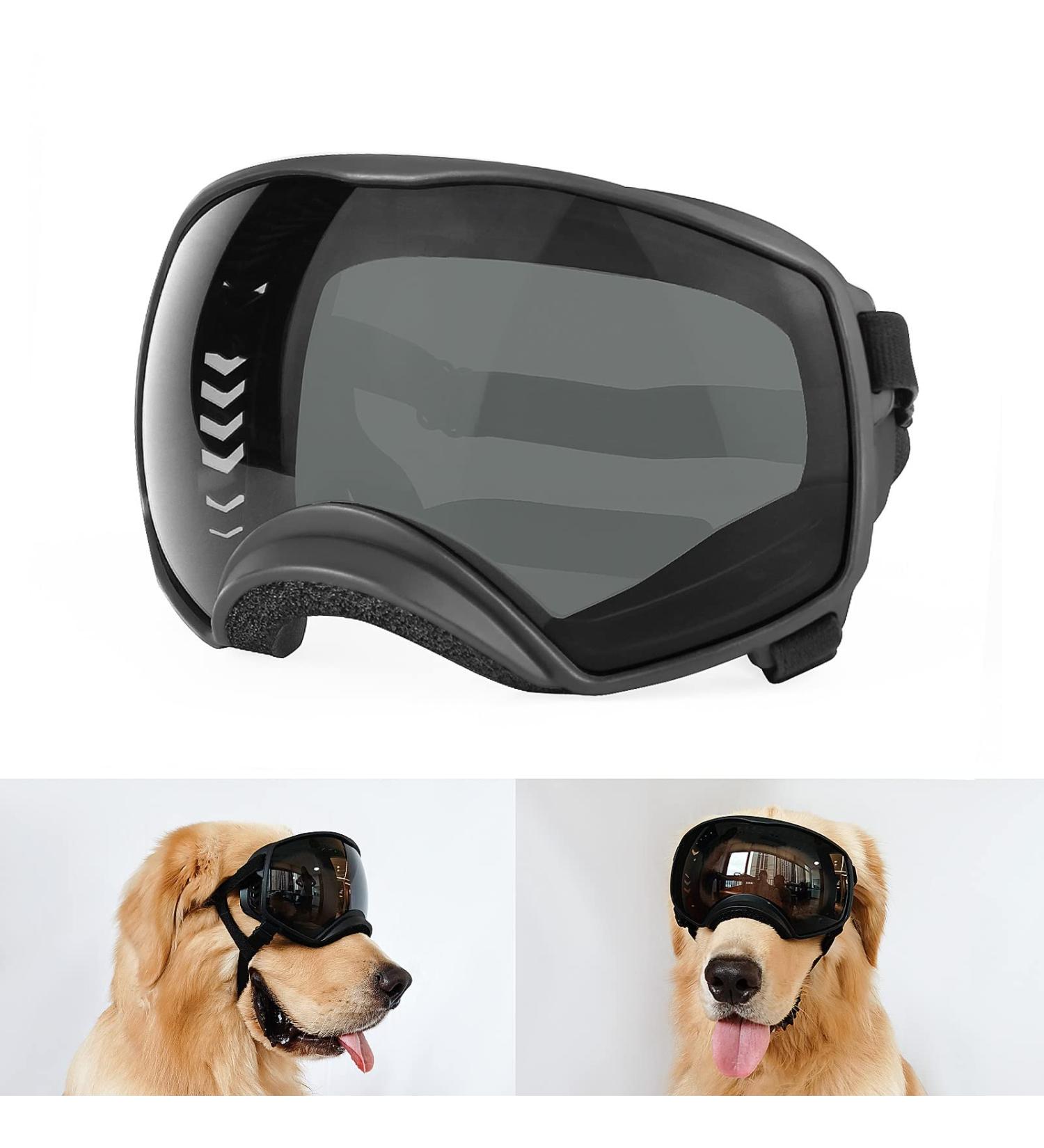 PETLESO Dog Goggles for Large Breed - Wide View Eye Protection with Adjustable Straps - Black Lens - Buy Online on GoSupps.com