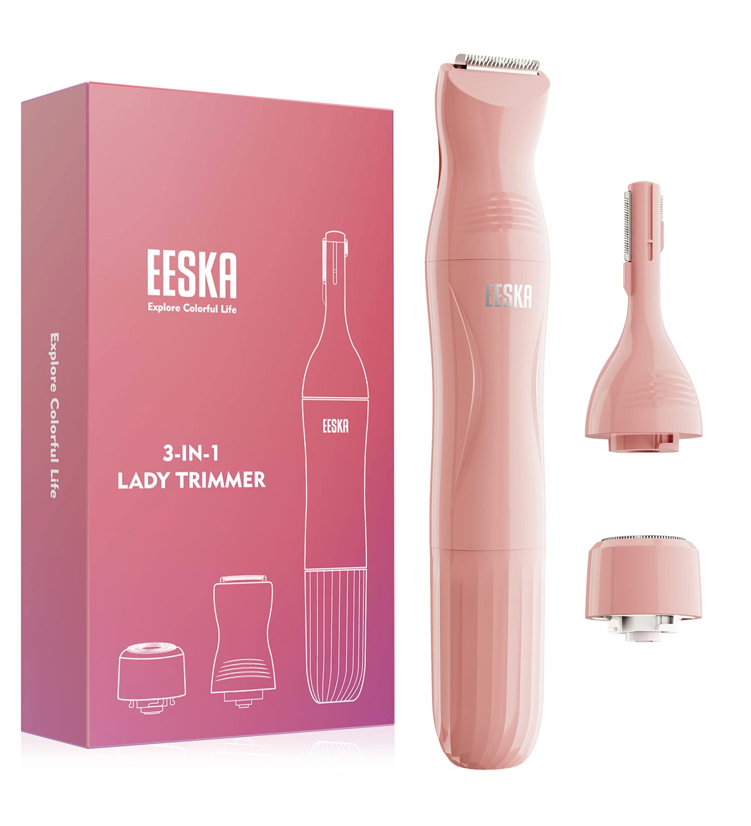EESKA 3 in 1 Bikini Trimmer for Women - Cordless Electric Lady Razor for Legs, Arms, and Bikini - IPX7 Waterproof - Wet & Dry Use - Painless Hair Removal - Pink - Buy Online on GoSupps.com