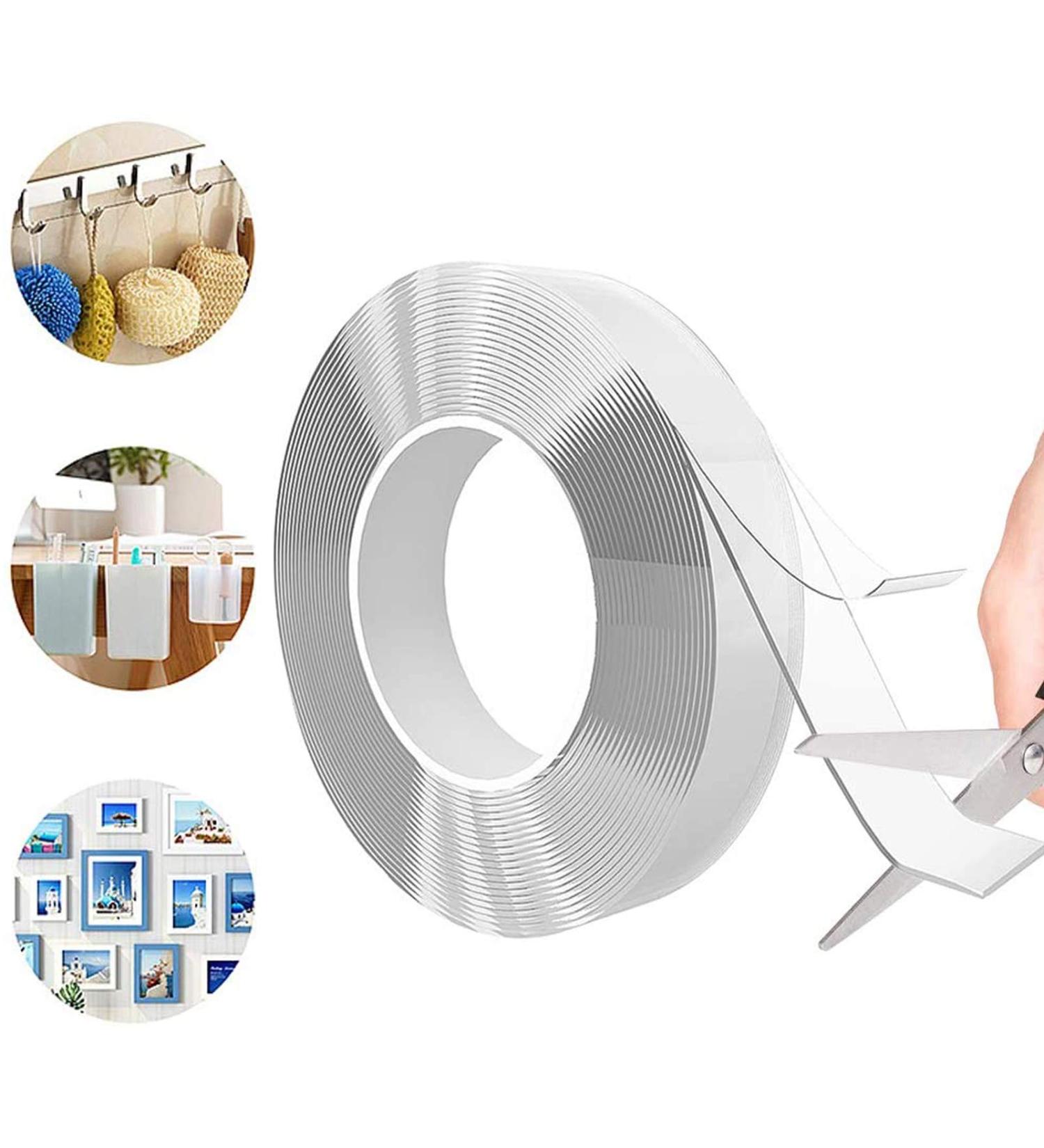 COLIBYOU Traceless Washable Adhesive Tape, Reusable Transparent Double Sided Adhesive Grip Tape, Removable Multi-Functional Non-Slip Strong Adhesive Tape(16.4 Feet / 5M)