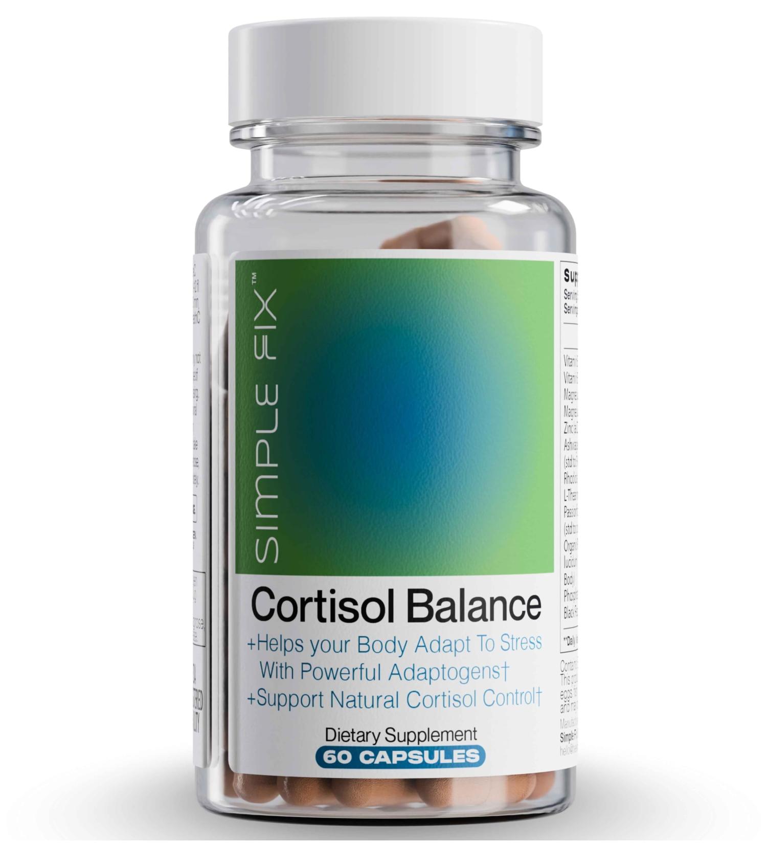 The Simple Fix Cortisol Balance Supplement Supports Stress Focus & Daily Energy with Ashwagandha Rhodiola Rosea L-Theanine Magnesium Zinc & B6 Adaptogen Formula Vegan Capsules - Buy Online on GoSupps.com