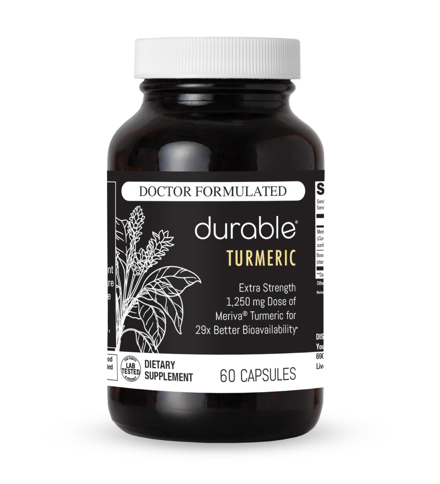 Durable Turmeric - 1250 mg Meriva Curcumin 29X More Absorption + Boswellia Joint Comfort Mobility & Healthy Inflammation Doctor Formulated Vegan Non-GMO Made in USA (60 Capsules) 60 Count (Pack of 1) - Buy Online on GoSupps.com