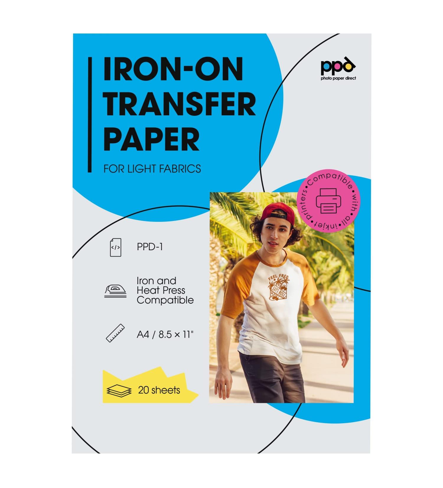 PPD Inkjet Premium Iron-On White and Light Colored T Shirt Transfers Paper LTR 8.5x11 Pack of 20 Sheets (PPD001-20) - Buy Online on GoSupps.com