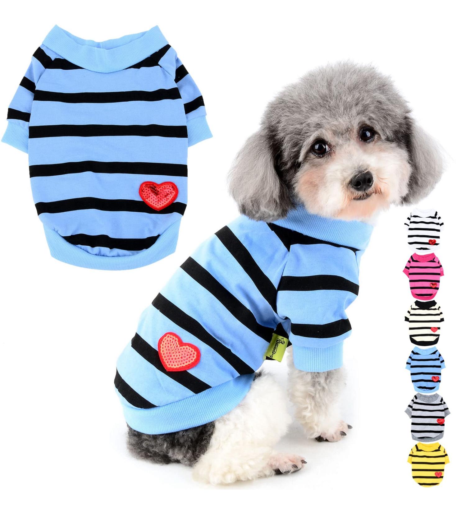 Zweitea Dog Shirts for Small Dogs - Summer Striped T-Shirt Soft Cotton Puppy Clothes with Love Heart Design Blue L - Ideal Chihuahua Pullover - Buy Online on GoSupps.com