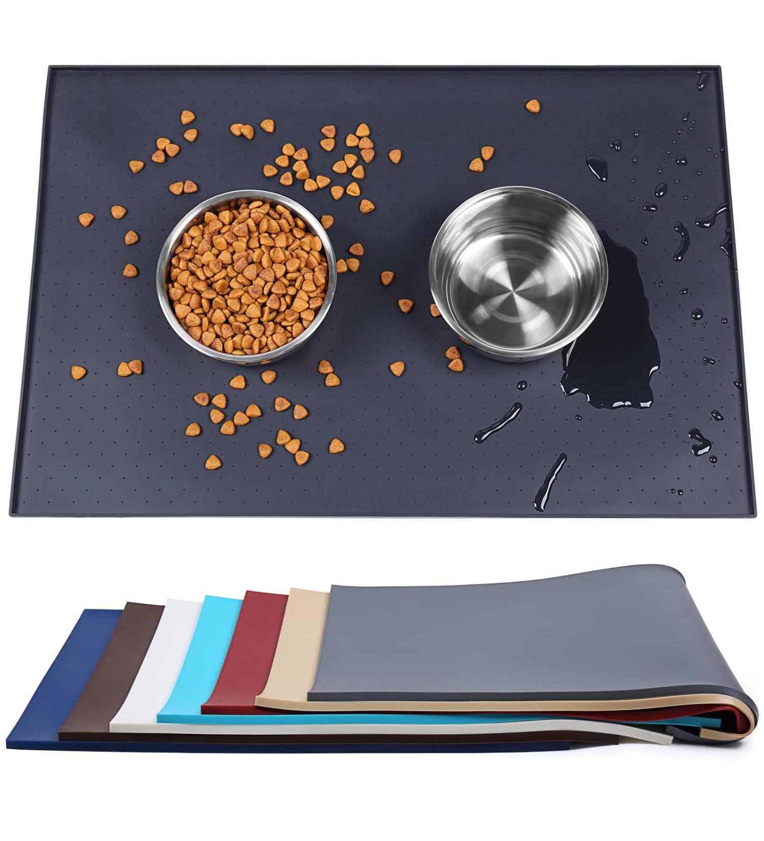Vivaglory Waterproof Non-Slip Pet Food Mat 24x16 - Anti-Mess Raised Edge Dog Bowl Mat - Food Grade Silicone - Black - Buy Online on GoSupps.com