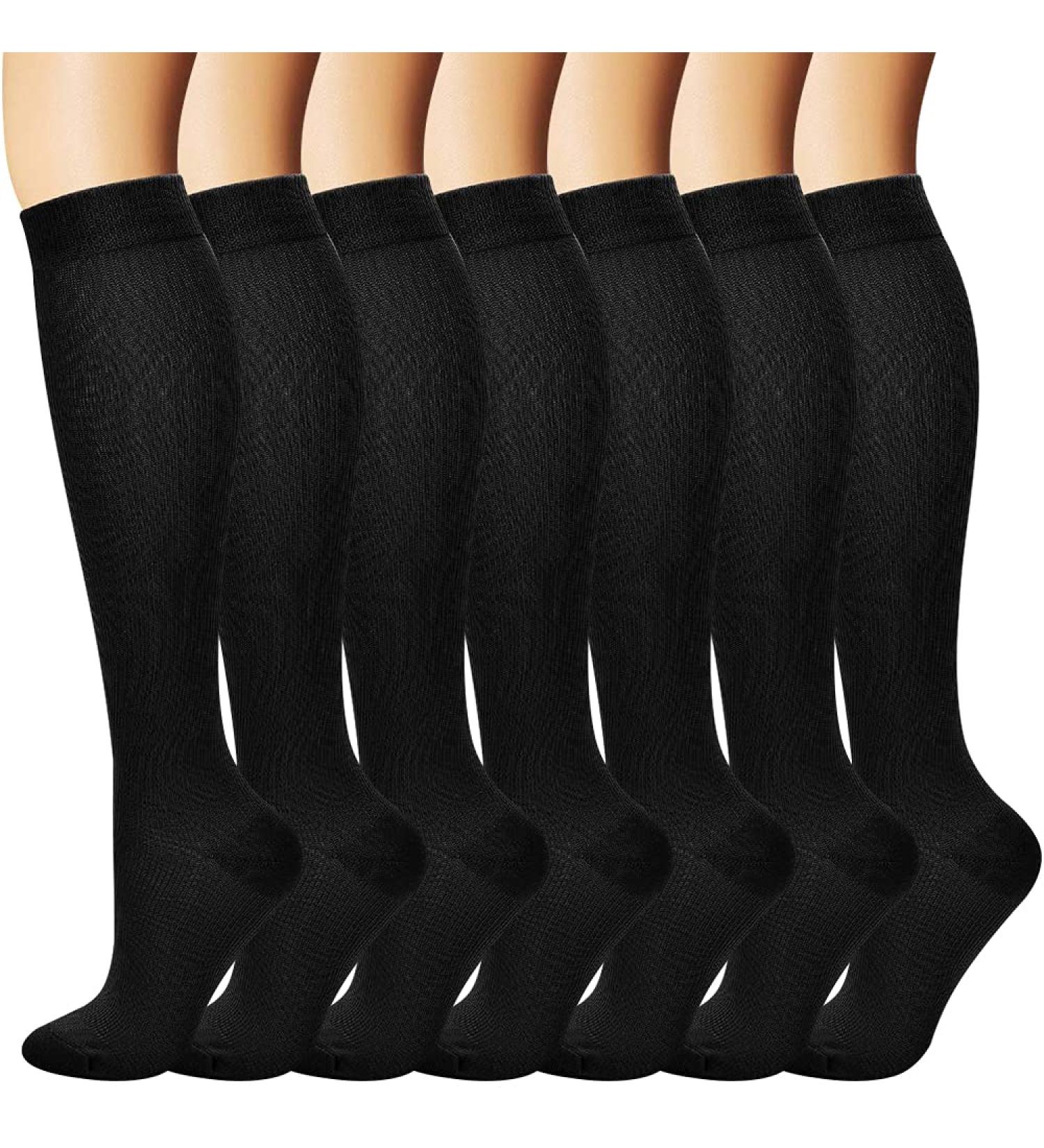Ytruurer Compression Socks - 7 Pairs for Sports Running Plantar Fasciitis Nurses & Diabetics (L/XL Black) - Best Medical & Sporty Support - Buy Online on GoSupps.com