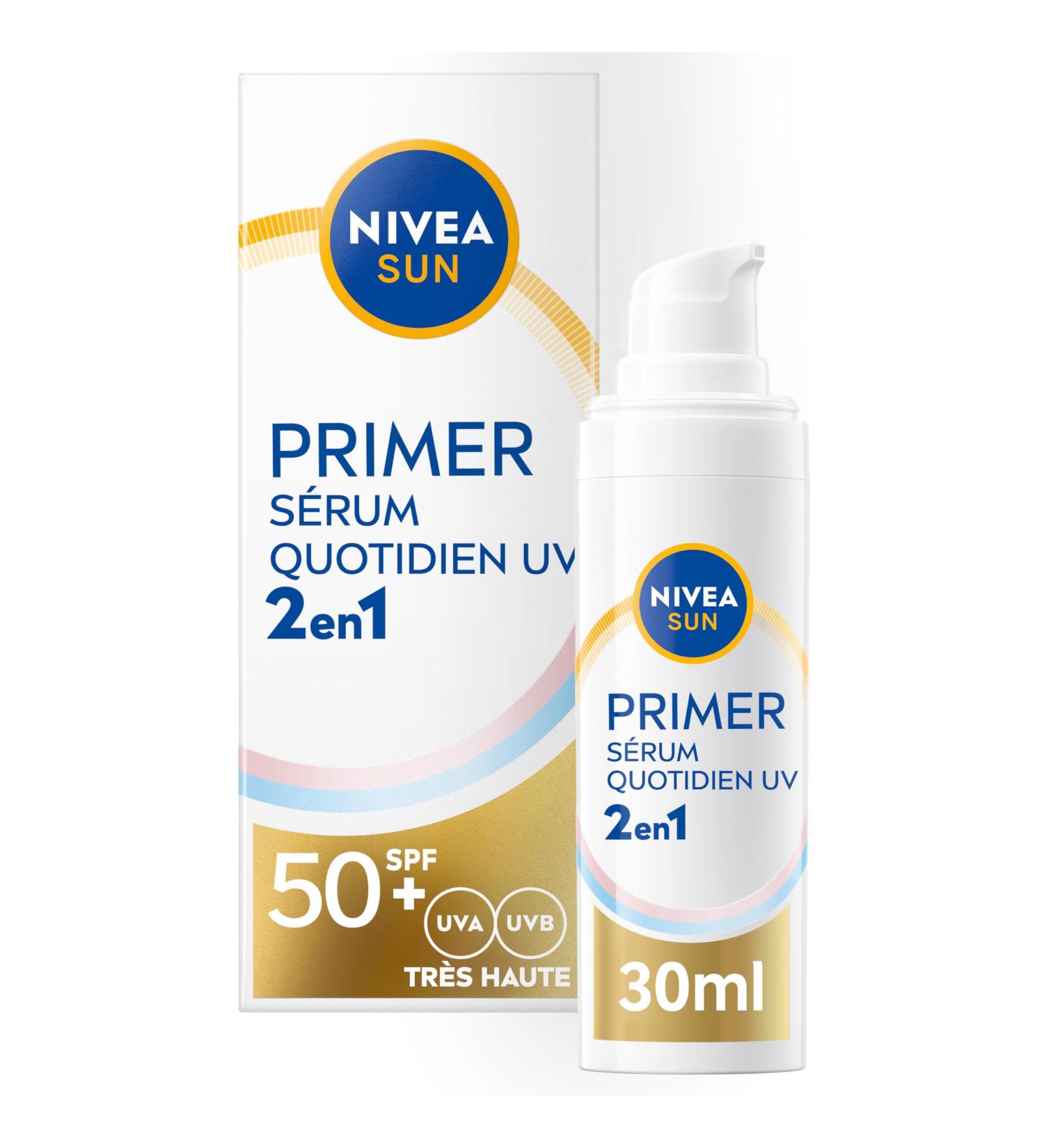 NIVEA SUN S rum Primer Quotidien UV 2en1 SPF 50+ (1 x 30ml) - S rum Visage hydratant enrichi en Acide Hyaluronique - Base de maquillage - Soin avec cran solaire visage SPF 50+ sans parfum S rum Primer UV 2EN1 - Buy Online on GoSupps.com