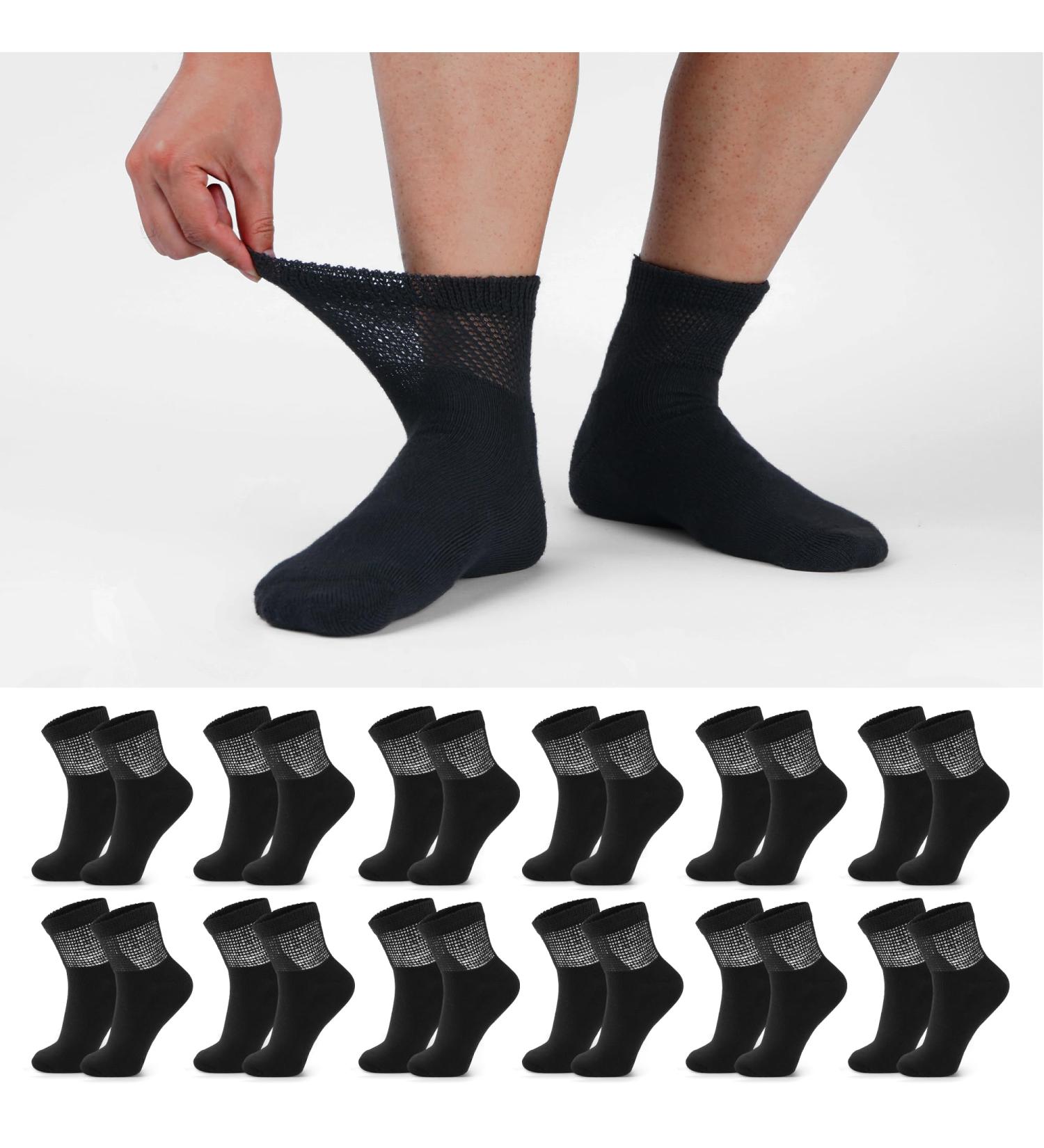 LIN Diabetic Socks for Men & Women - Non-Binding Circulatory Extra Wide Top - 12 Pairs Quarter/Black - Ideal for Edema, Neuropathy & Lymphedema - Size 9-11 - Buy Online on GoSupps.com