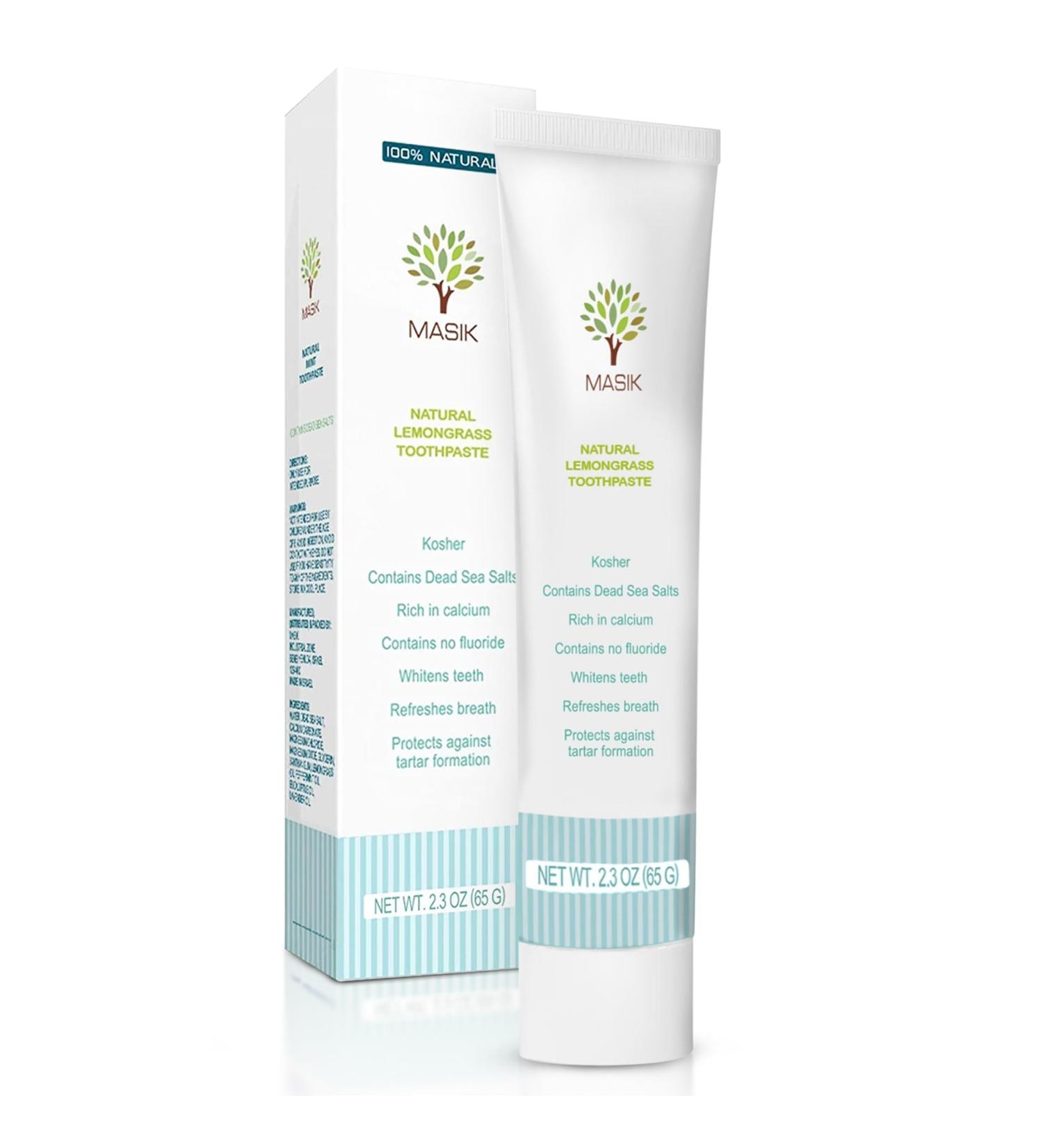 Masik Natural Lemon Grass Toothpaste Whitening & Sensitive Teeth | Dead Sea Salt | Stain & Plaque Remover | Bleeding Gums & Canker Sore Care | Fluoride & SLS-Free | Non-Foaming | Made in Israel - Buy Online on GoSupps.com