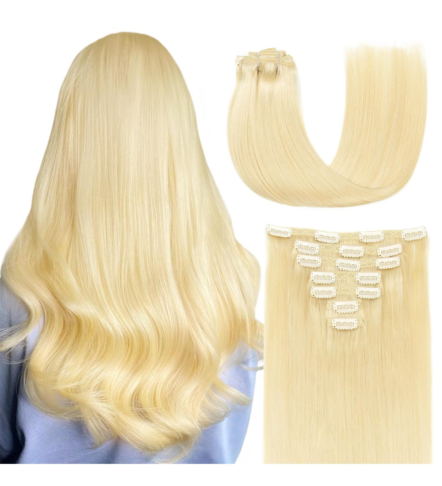 Agmity Clip In Extensions - Real Human Hair 50cm #613 Bleach Blonde 120g 7 Pieces Invisible & Smooth - Buy Online on GoSupps.com