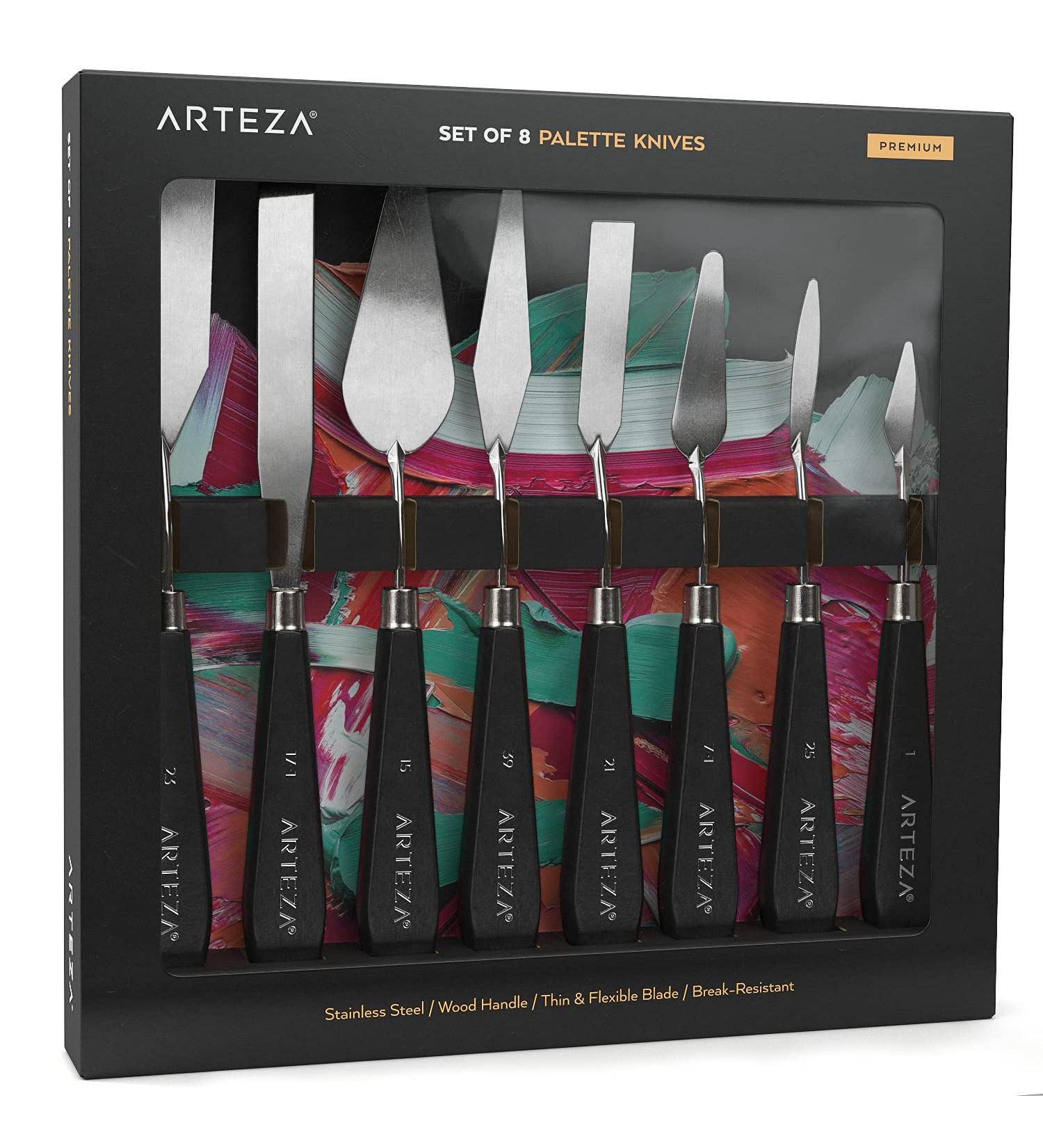Arteza Palette Knives 8-Pack - Durable Stainless Steel Blades & Wooden Handles - Art Supplies for Oil & Acrylic Painting - Buy Online on GoSupps.com