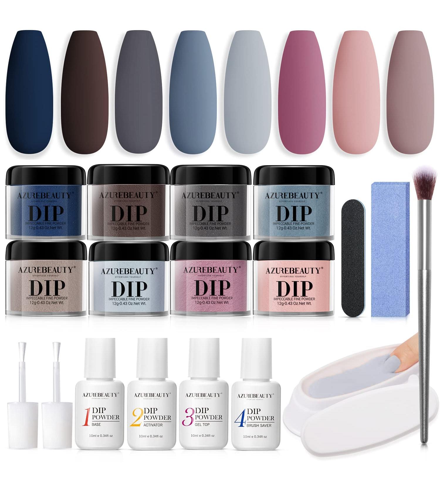 AZUREBEAUTY 21 Pcs Dip Powder Nail Kit - Gray Nude Brown Winter Colors - Acrylic Dipping Powder Set for French Nail Art - DIY Manicure Gift - Buy Online on GoSupps.com