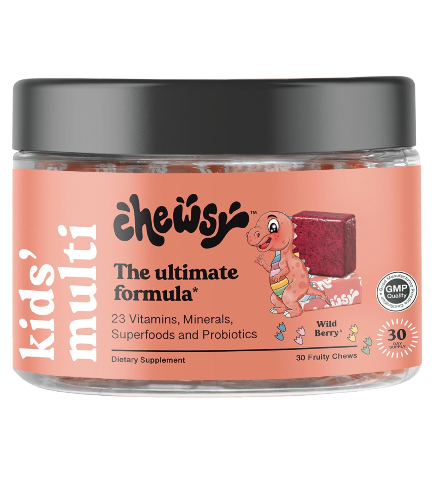 Chewsy Kids Multivitamin Delicious Candy-Style Daily Vitamin Chews + Probiotics + Superfoods Wild Berry Flavor Chewable Fruity Supplement Chews Individually Wrapped Easy to Enjoy 30-Day Supply Kids' Multi 30 Count (Pa  - Buy Online on GoSupps.com