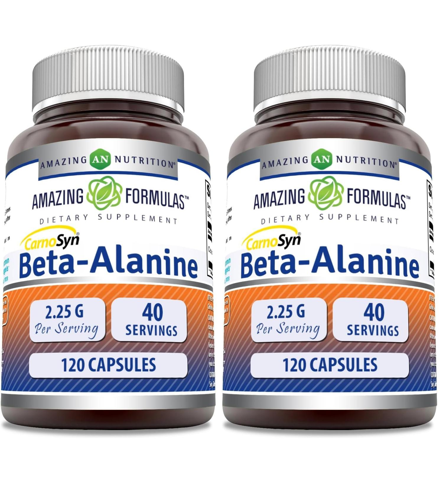 Amazing Formulas Beta Alanine Supplement | 2250 Mg Per Serving | 120 Capsules | Non-GMO | Gluten-Free | Made in USA (Pack of 2) - Buy Online on GoSupps.com