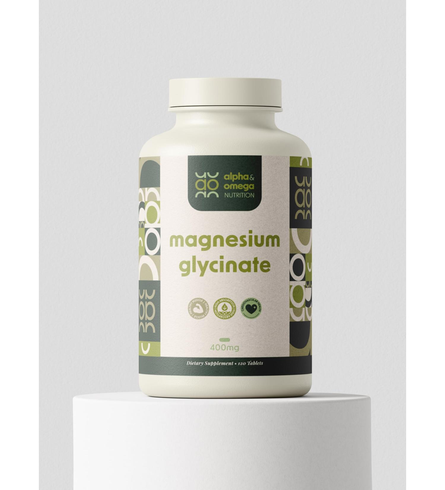 Alpha & Omega Nutrition Magnesium Glycinate 400mg - Supplement to Support Stress Relief Sleep Heart Health Nerves and Muscles Gluten Free Non-GMO - 120 Tablets 2 Month Supply - Buy Online on GoSupps.com