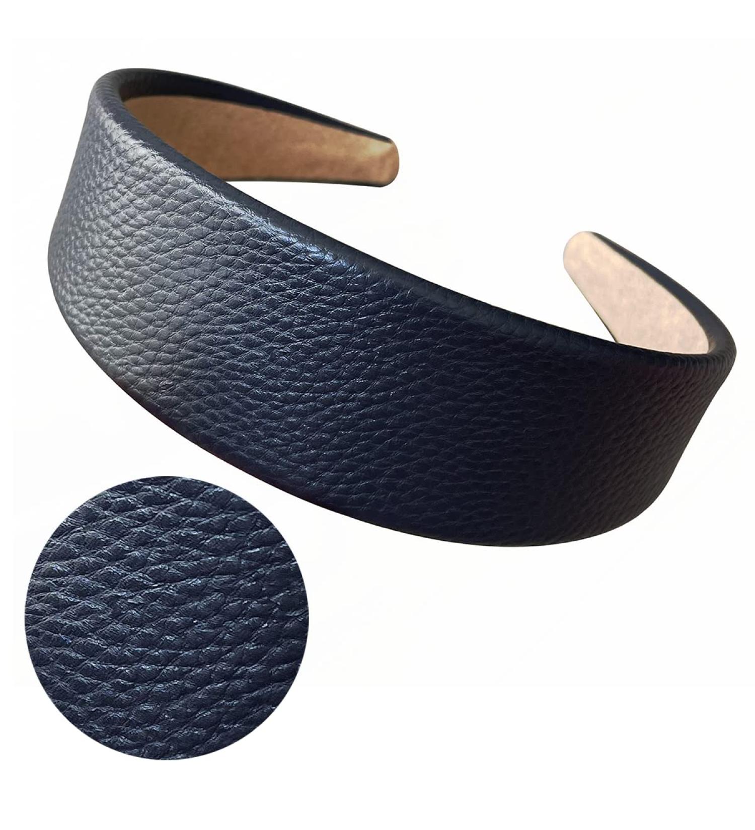 Chic Navy Vegan Leather Headband for Women - Wide PU Hair Band for Non-Slip Style - 1.6 inch - Buy Online on GoSupps.com