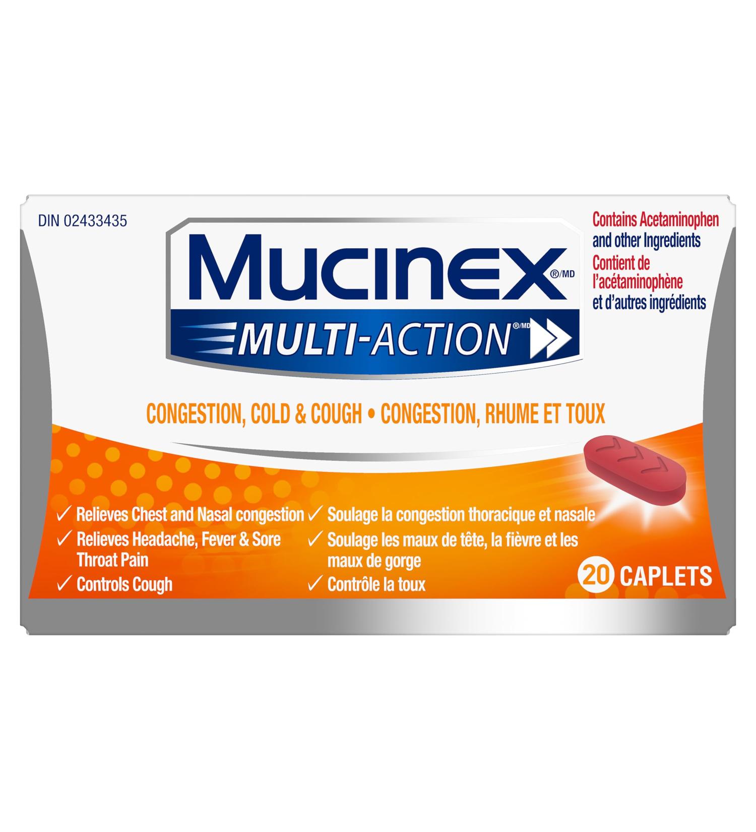 Mucinex Multi-Action Congestion Cold & Cough Caplets 20 count - Buy Online on GoSupps.com