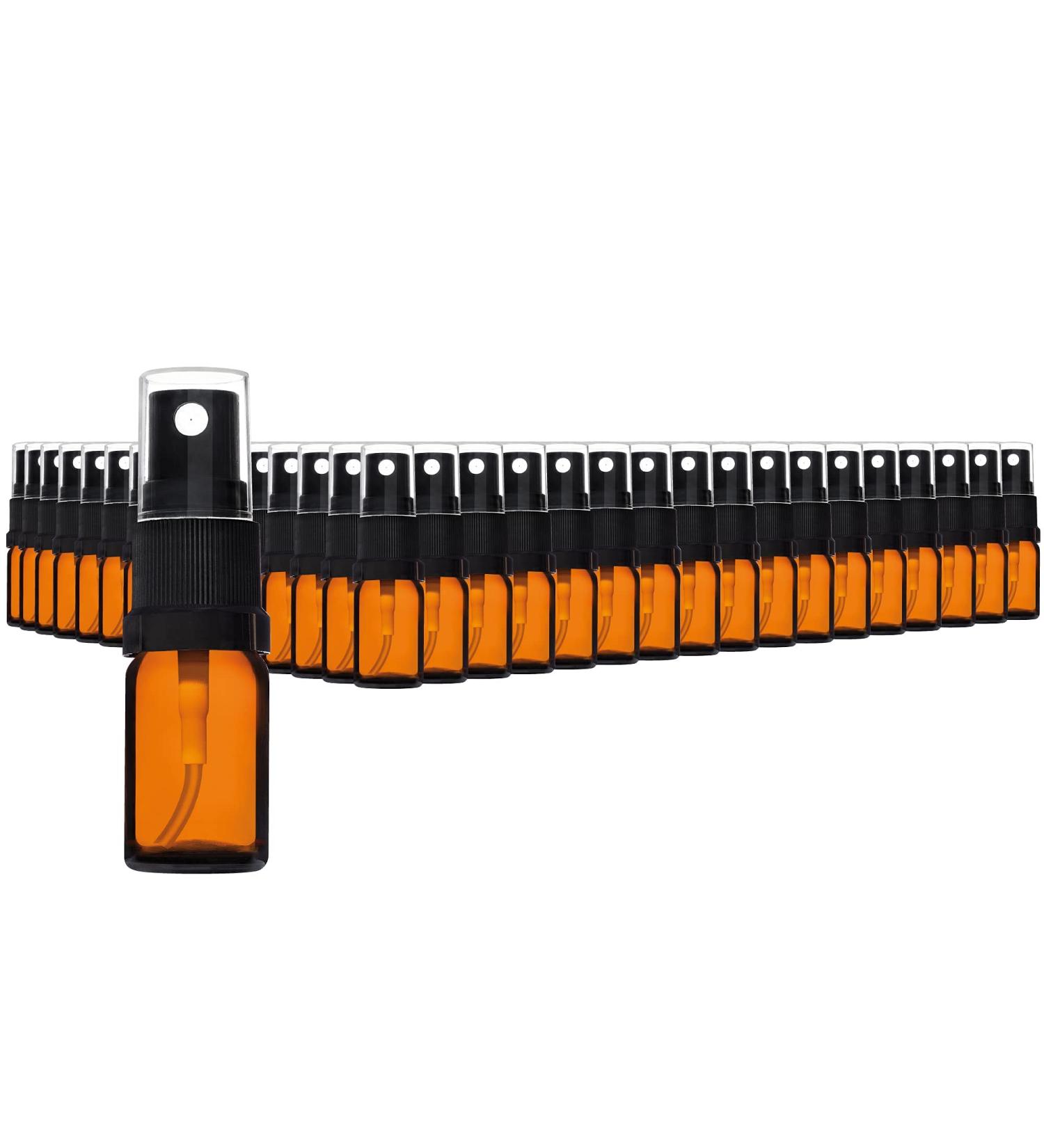 Handsunity 5ml-255Stk spray bottle glass bottle with atomizer-amber pharmacy bottle set with black atomizer glass spray bottle made of brown las with 5 pcs accessories 5ml-255 piece Black cap