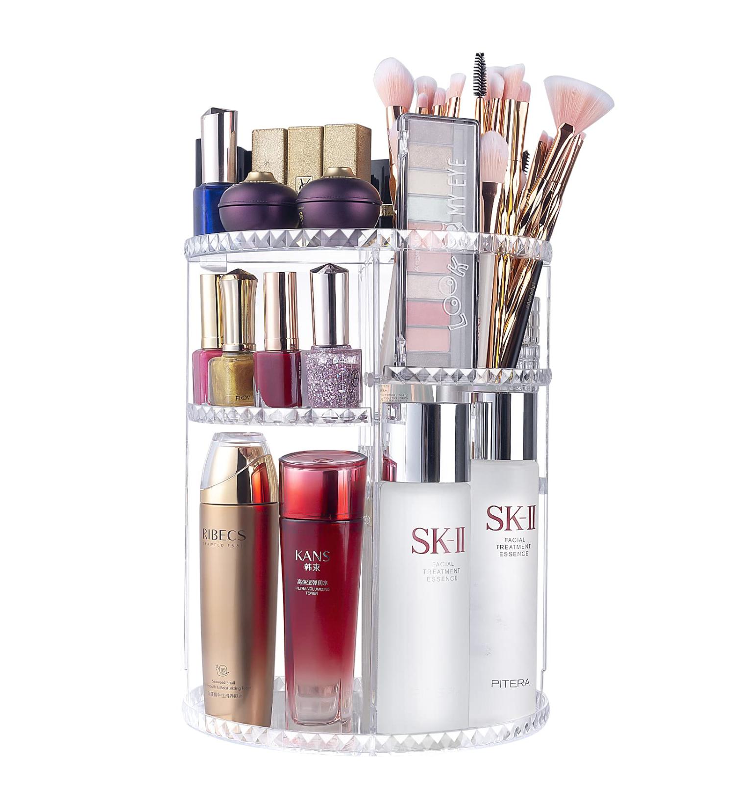 360 Rotating Makeup Organizer - Adjustable & Detachable Spinning Cosmetics Organizer with 4 Storage Holders - Lazy Susan Makeup Organizer in Crystal Clear - Buy Online on GoSupps.com