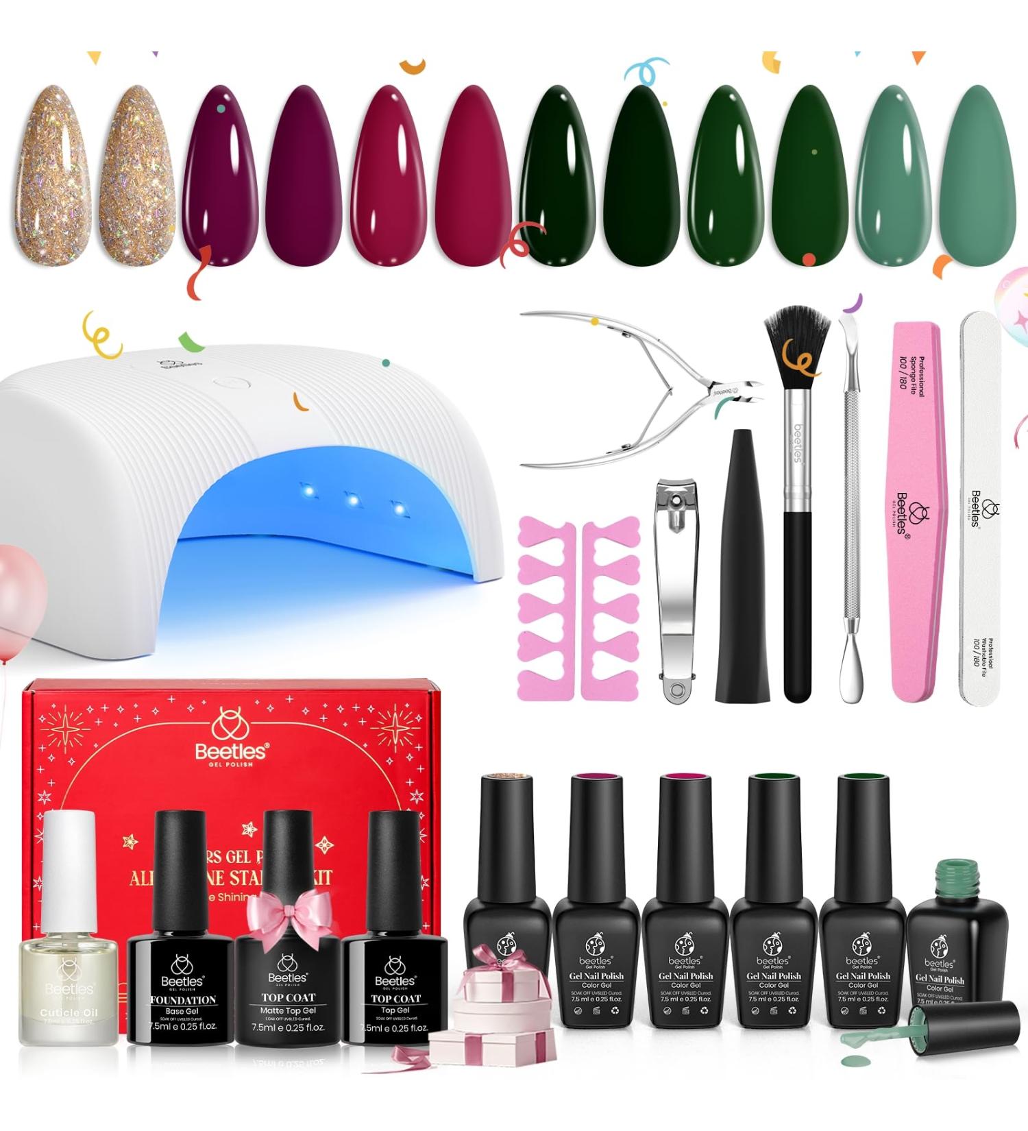 Beetles Gel Nail Polish Kit - 6 Colors with UV Light | Soak Off DIY Manicure Set - Perfect Gift for Women - Buy Online on GoSupps.com