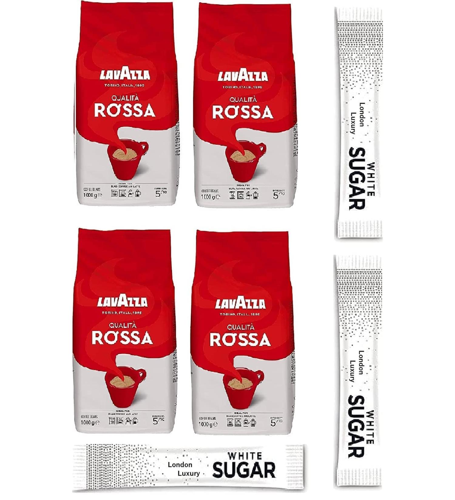 Lavazza Qualita Rossa Arabica and Robusta Medium Roast Coffee Beans 4 x1 kg FREE SUGAR SACHETS  - Buy Online on GoSupps.com