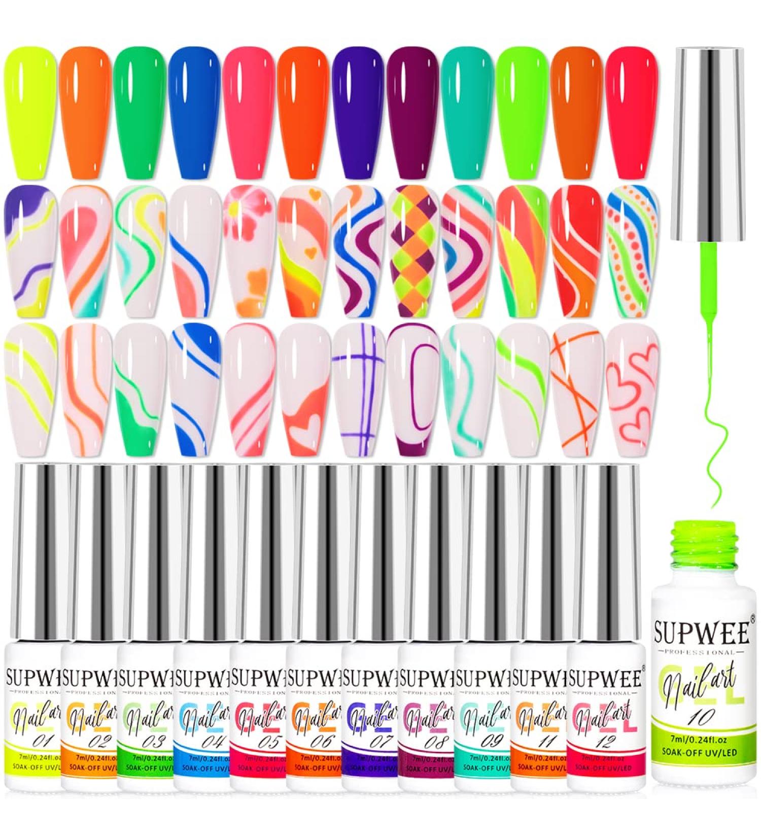 12 Colors Neon Nail Art Gel Liner Set - Fluorescent Gel Polish for Manicure & Nail Art - Buy Online on GoSupps.com