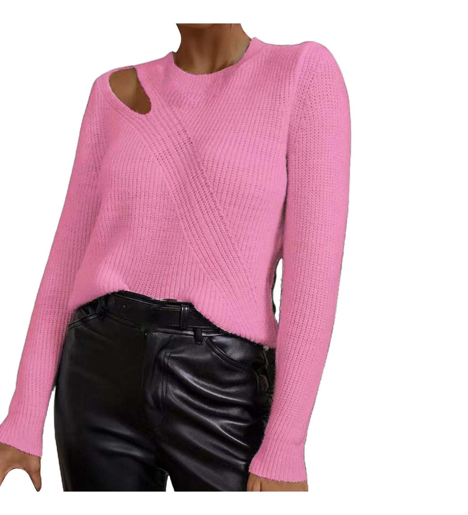 Shop Women's Autumn Winter Sweaters & Knitted Jackets 2023 - Off Shoulder Long Sleeve Plus Size Pink Blouses - Buy Online on GoSupps.com