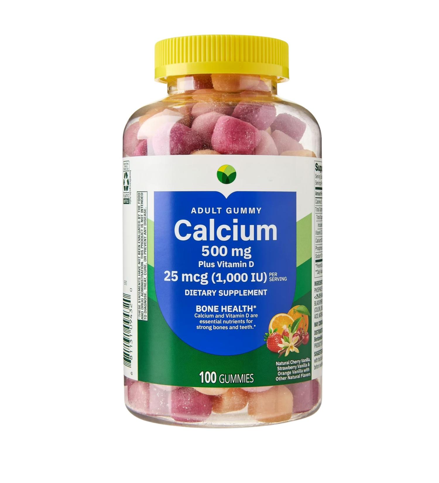 KP+ Calcium Gummies 500 mg with Vitamin D 25 mcg (1 000 IU) | 100 Gummies | Natural Fruit Flavors | Pack of 1 - Buy Online on GoSupps.com