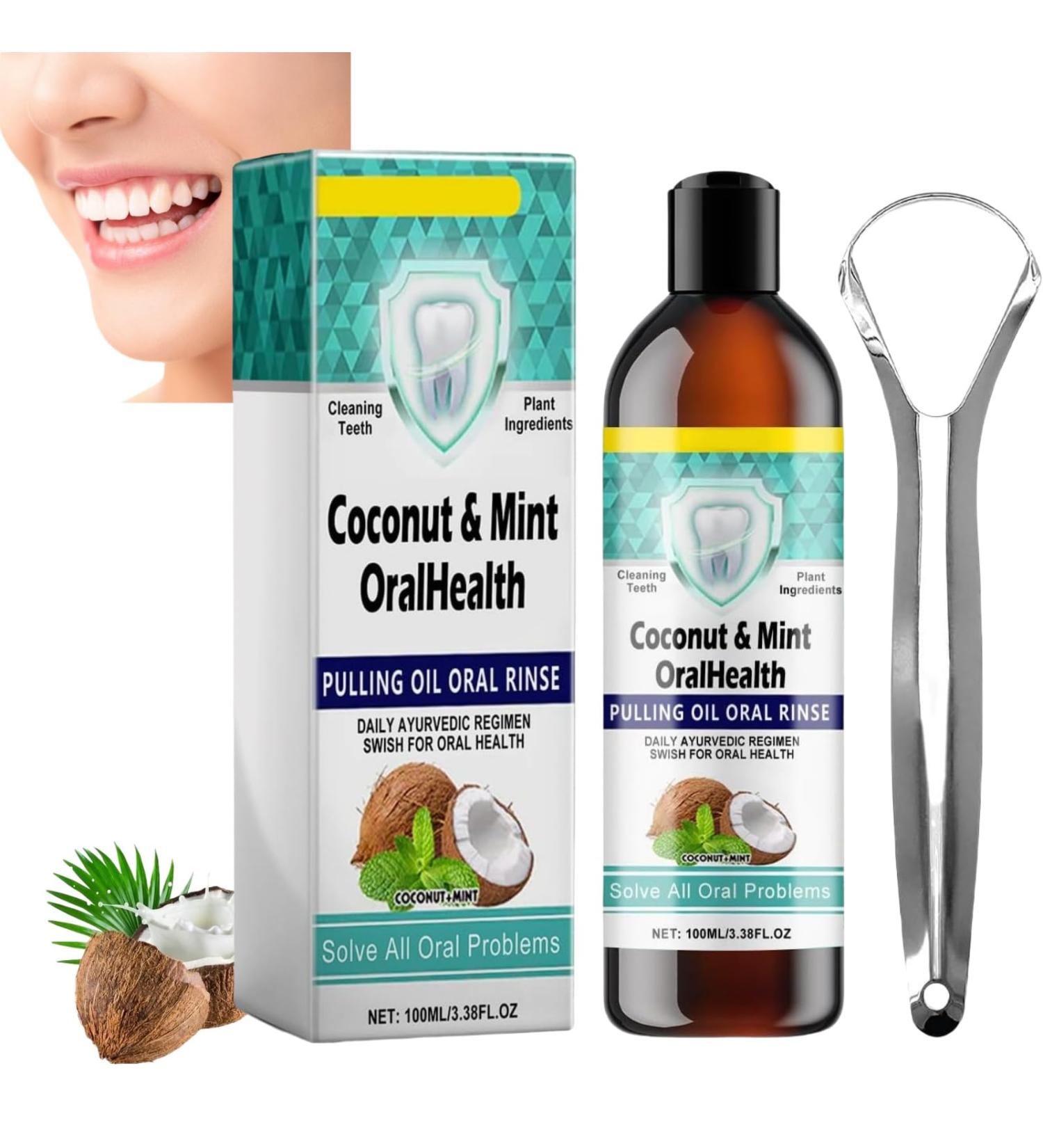 Dyiouxin Coconut Oil for Pulling and Teeth Oral Coconut Mouthwash 100ml Mouthwash with Scraper - Buy Online on GoSupps.com