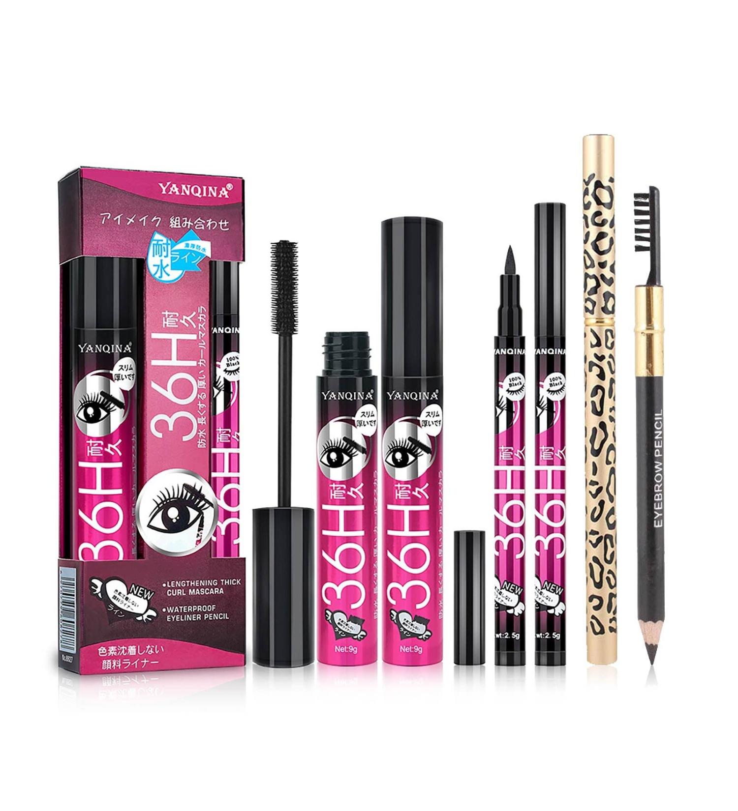 Eyeliner & Mascara Set with Eyebrow Pencil | All-in-One Eyes Kit for Beginners | Durable 3-Piece Natural Eye Makeup Red - Buy Online on GoSupps.com