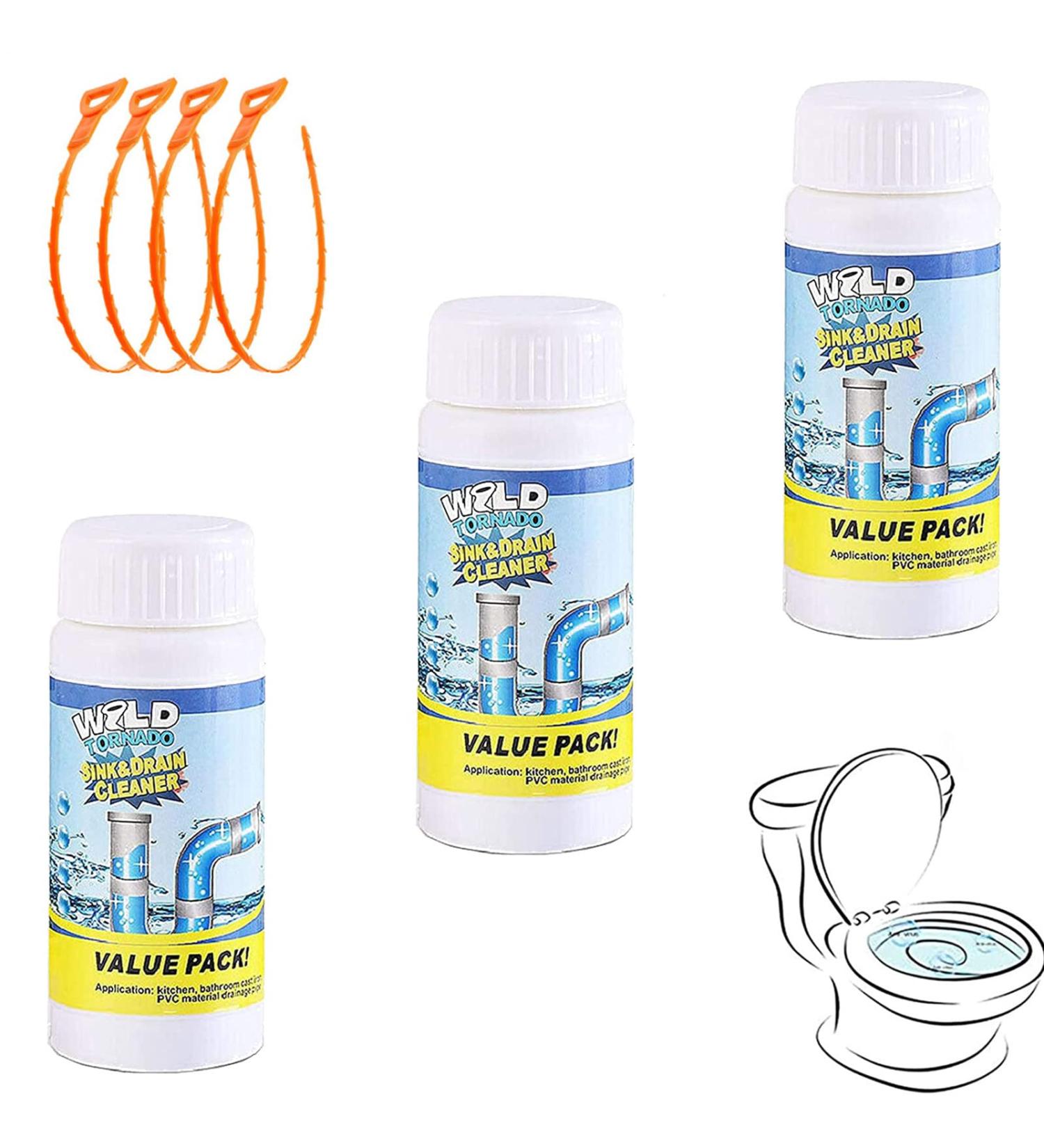 Wild Tornado Pipe Dredge Deodorant Powerful Sink and Drain Cleaner Powerful Clog Remover Powder Quick Foaming Toilet Cleaner for Kitchen Toilet Pipe Dredging (3PCS) - Buy Online on GoSupps.com