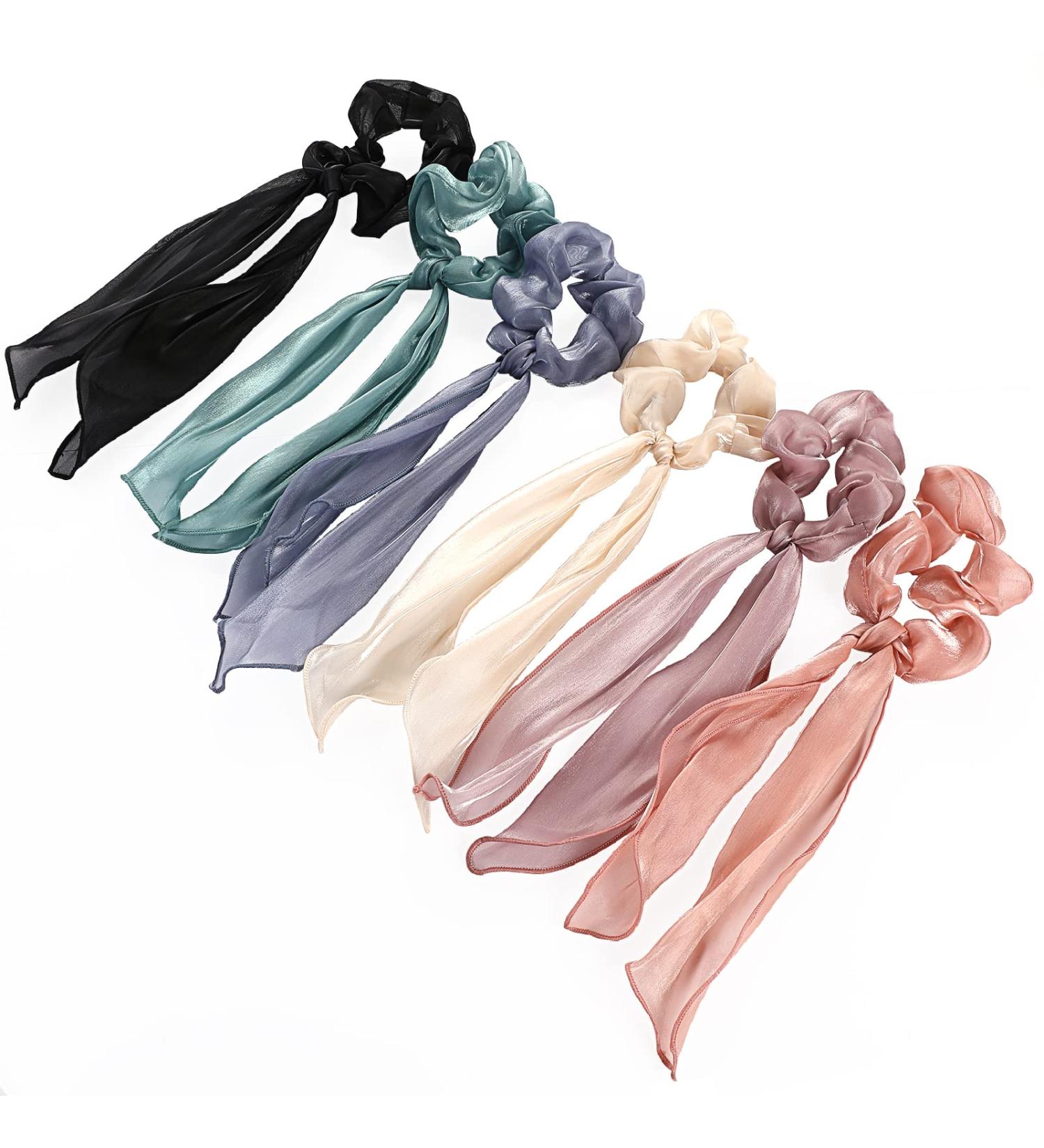 Silk Hair Scarf Scrunchies 6 Pack with Ribbon Tails - Hair Accessories for Women and Girls - Buy Online on GoSupps.com