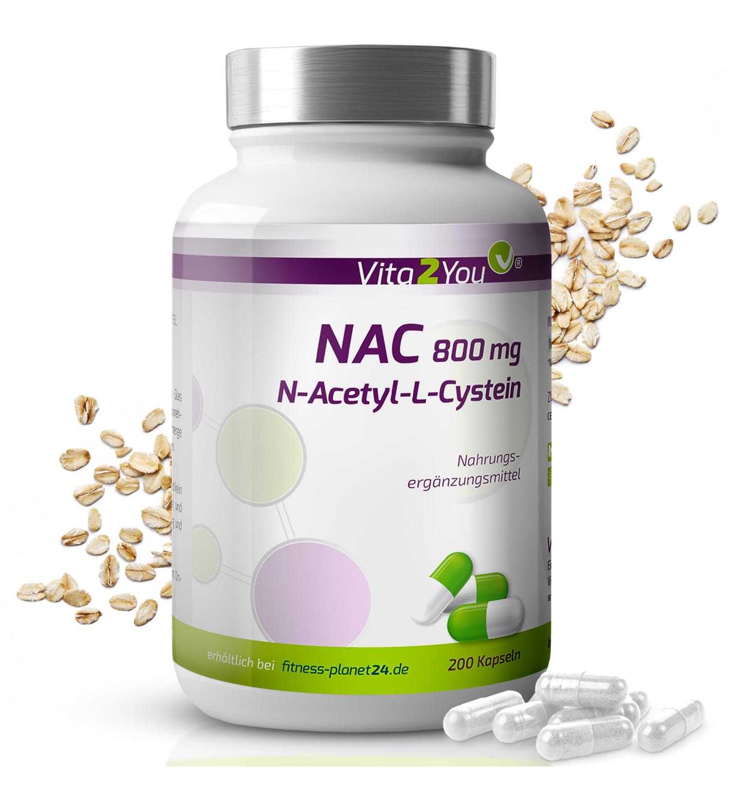 Vita2You NAC 800mg - 200 Capsules | N-Acetyl L-Cysteine Supplement - Premium Quality No Additives - High Dosage Amino Acid for Immune Support - Buy Online on GoSupps.com