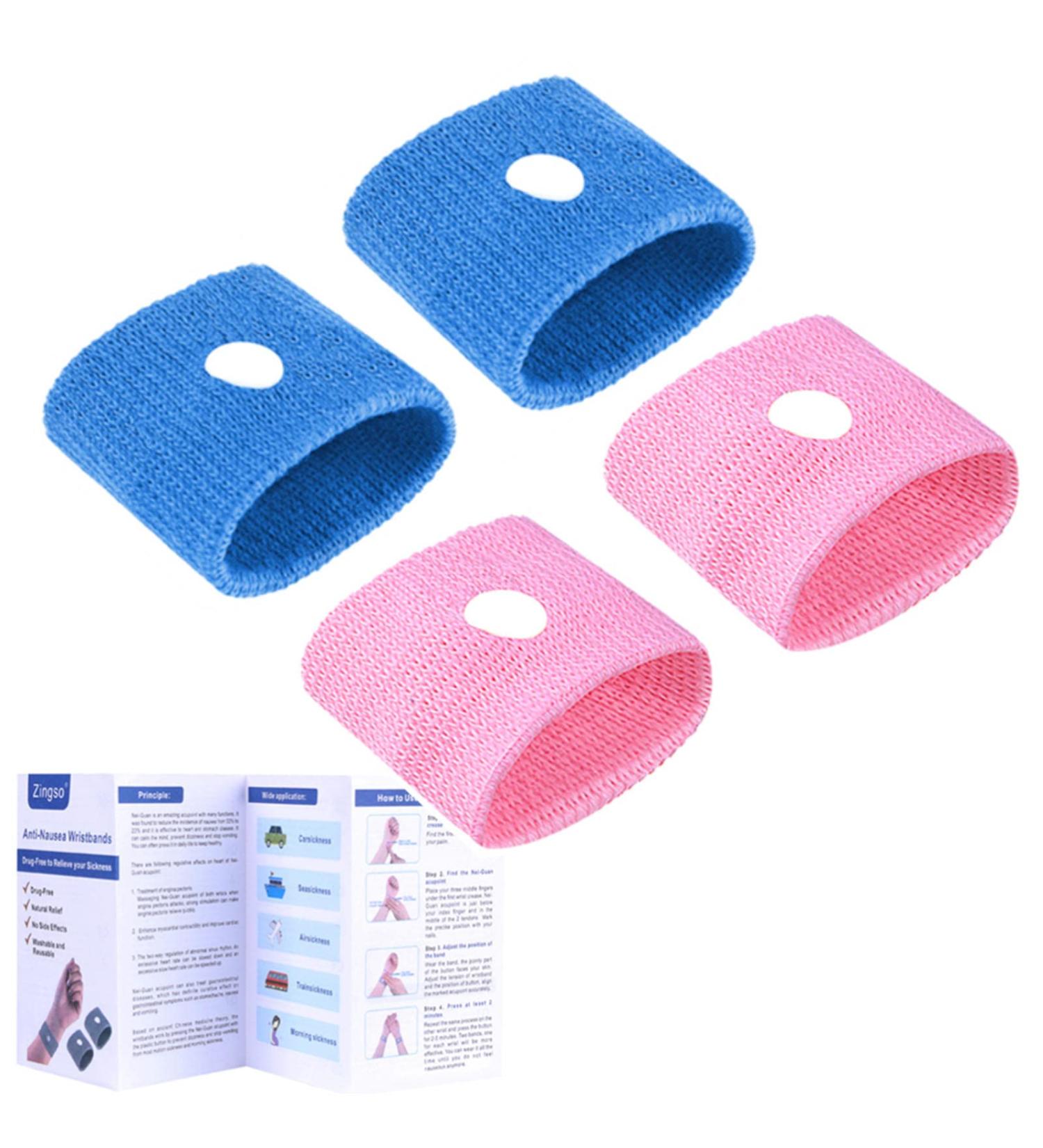 Anti-Travel Sickness Bands 2 Pairs for Kids & Adults - Natural Acupressure Nausea Relief Wristbands - Motion Sickness Relief for Car, Sea, Flying, Pregnancy - Pink & Blue - Buy Online on GoSupps.com