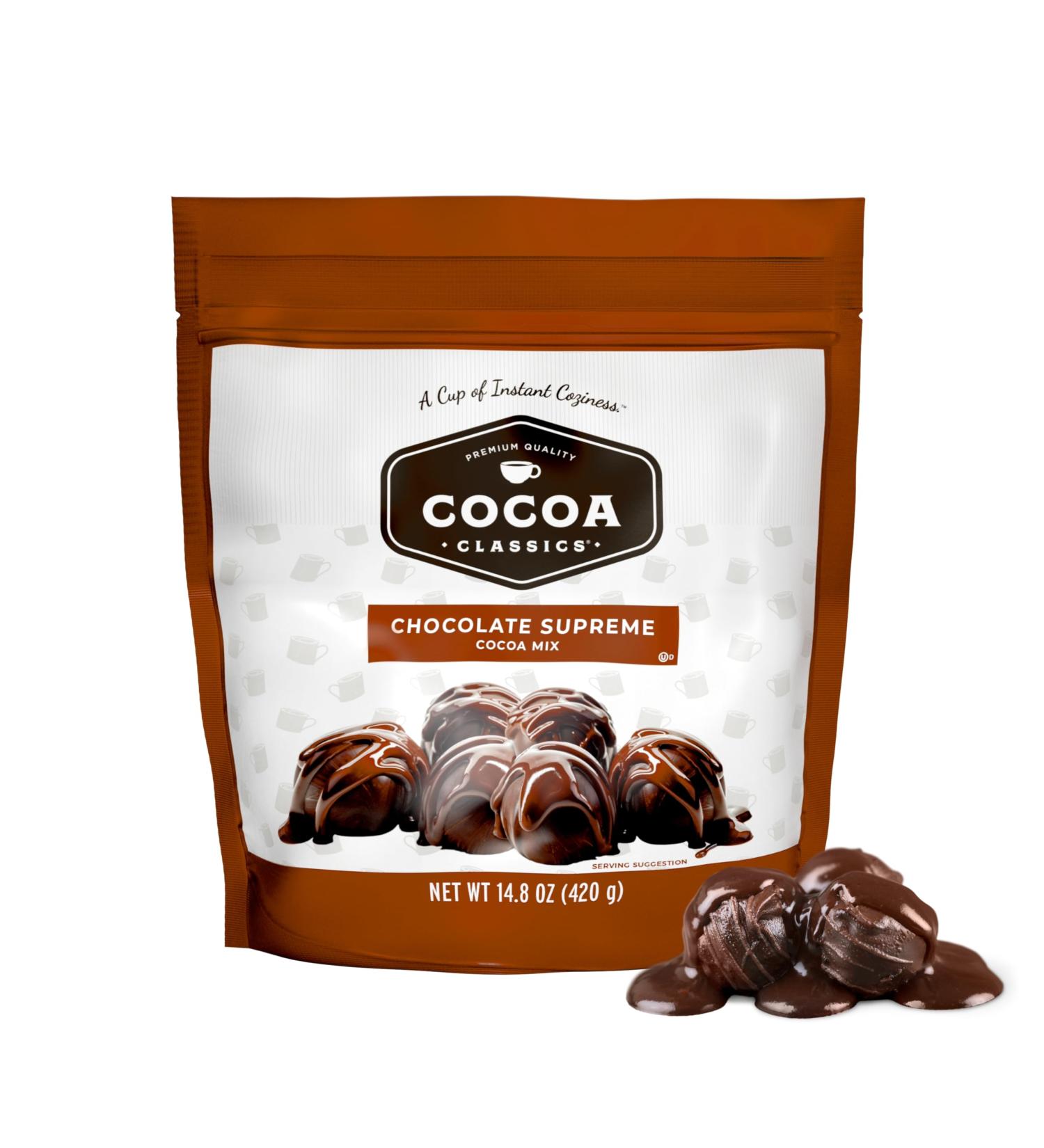 Cocoa Classics M lange de cacao supr me au chocolat fabriqu avec du lait sans graisse il suffit d'ajouter de l'eau chaude sans gluten et casher compatible avec le lait sac de 420 ml (lot de 1) - Buy Online on GoSupps.com