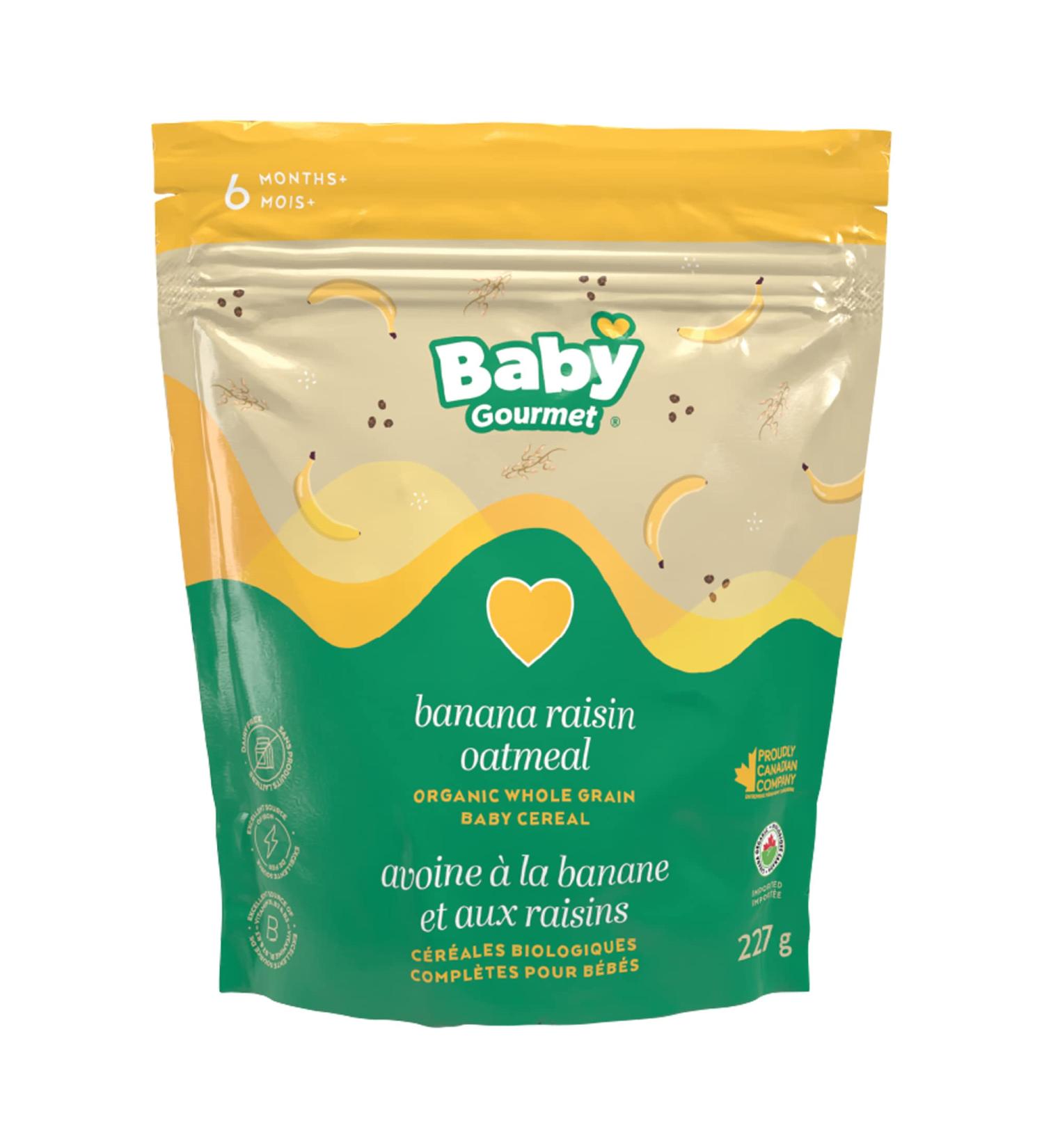 Baby Gourmet Organic Cereal - Banana Raisin Oatmeal - Resealable Bag - No Added Sugar or Salt Plant-Based Nutrition Non GMO BPA-free Packaging Kosher - (227g) 6-Pack Banana Raisin 1.36 kg (Pack of 1) - Buy Online on GoSupps.com