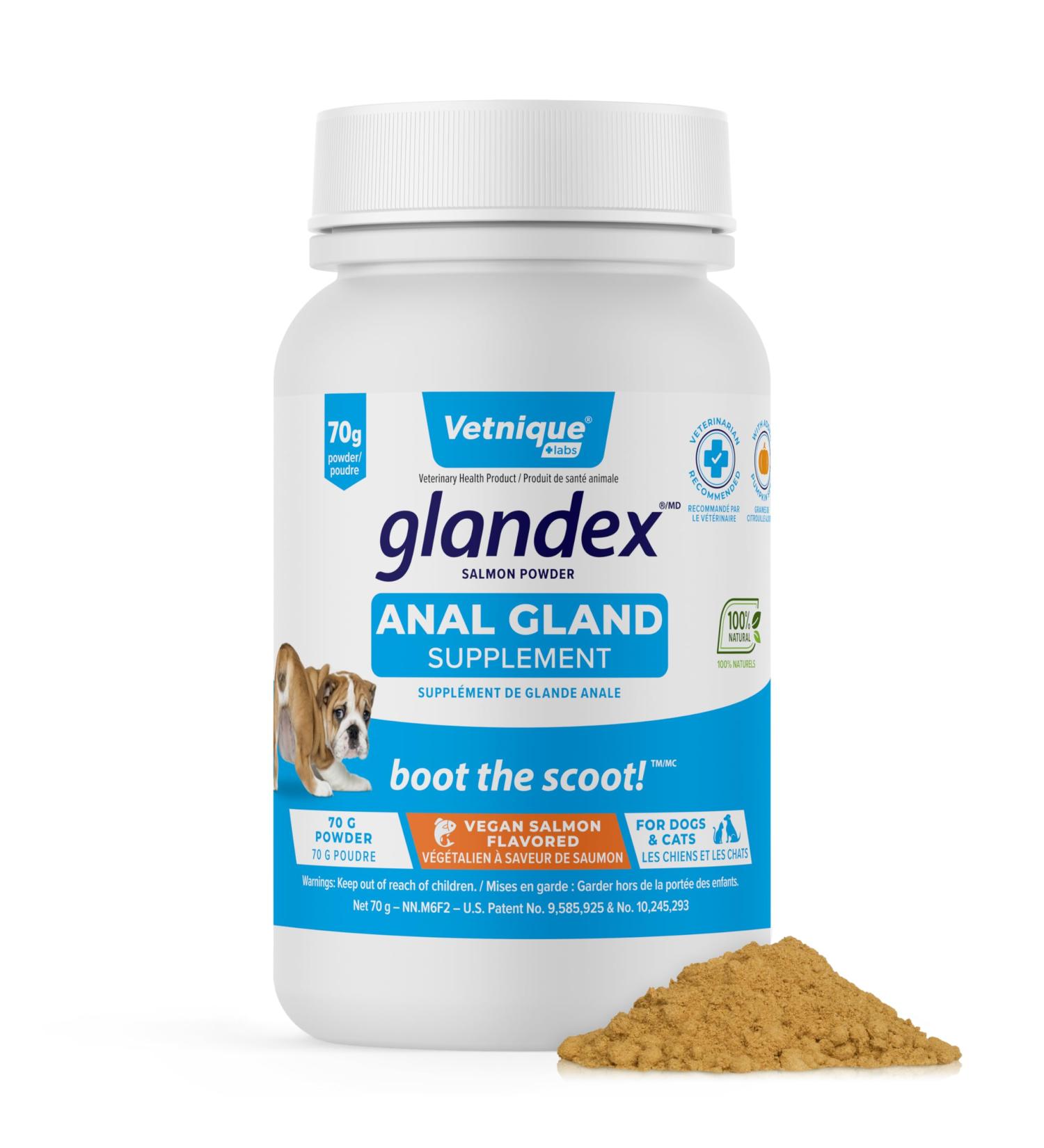 Glandex Dog & Cat Anal Gland Fiber Supplement Powder with Pumpkin & Digestive Enzymes Vet Recommended Healthy Bowels & Digestion - Boot The Scoot (Vegan Salmon 70g) Vegan Salmon 70g - Buy Online on GoSupps.com