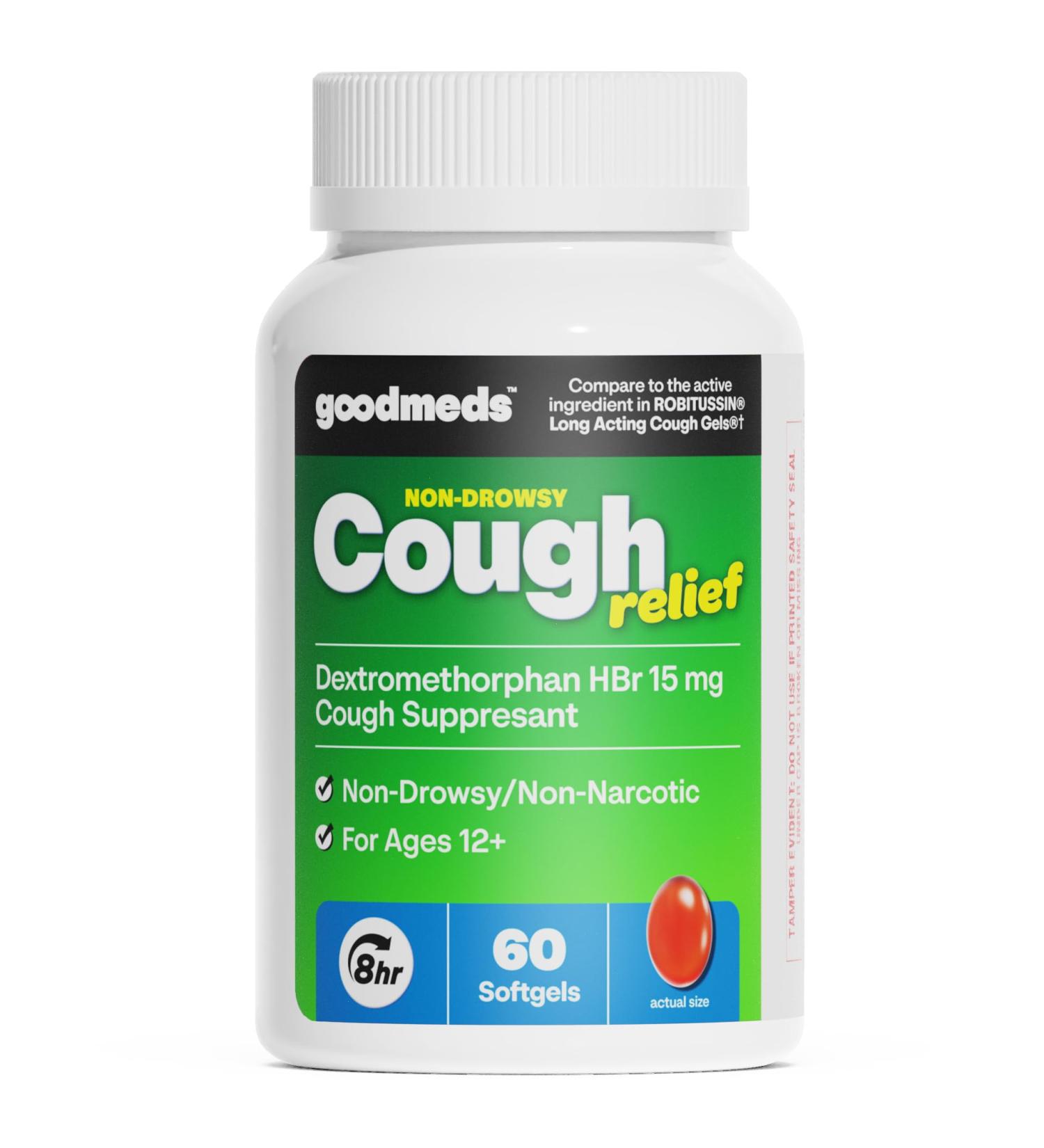 GoodMeds Cough Relief for Adults Softgels Dextromethorphan HBr (DXM) 15mg 8Hour Non-Drowsy Long-Lasting Bronchial Suppressant for Dry Cough and Chest Congestion (60 Count) - Buy Online on GoSupps.com
