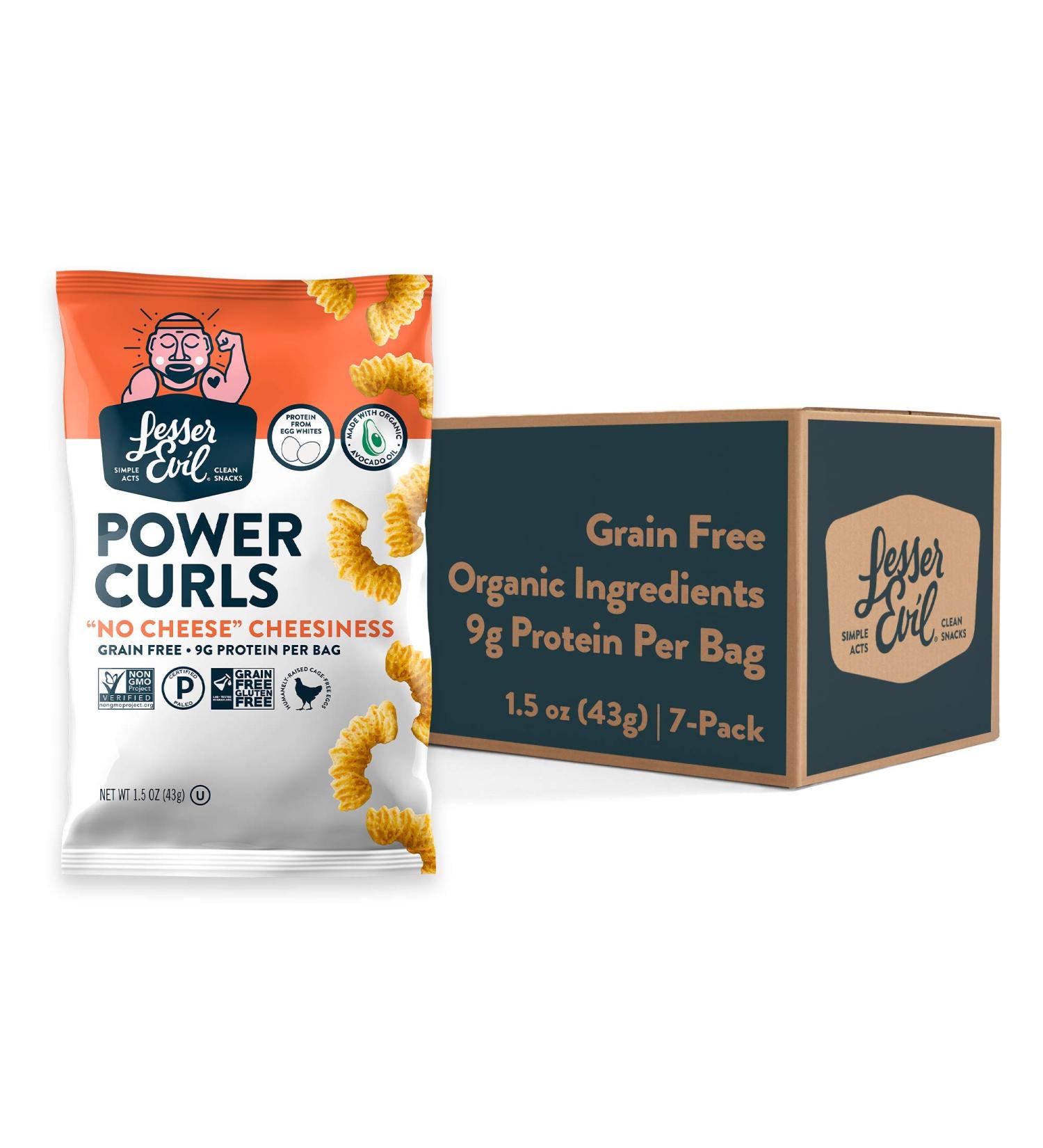 Lesserevil No Cheese Cheesiness Power Curls - High Protein Grain-Free Crunchy Snack, 1.5 oz (Pack of 7) - Buy Online on GoSupps.com