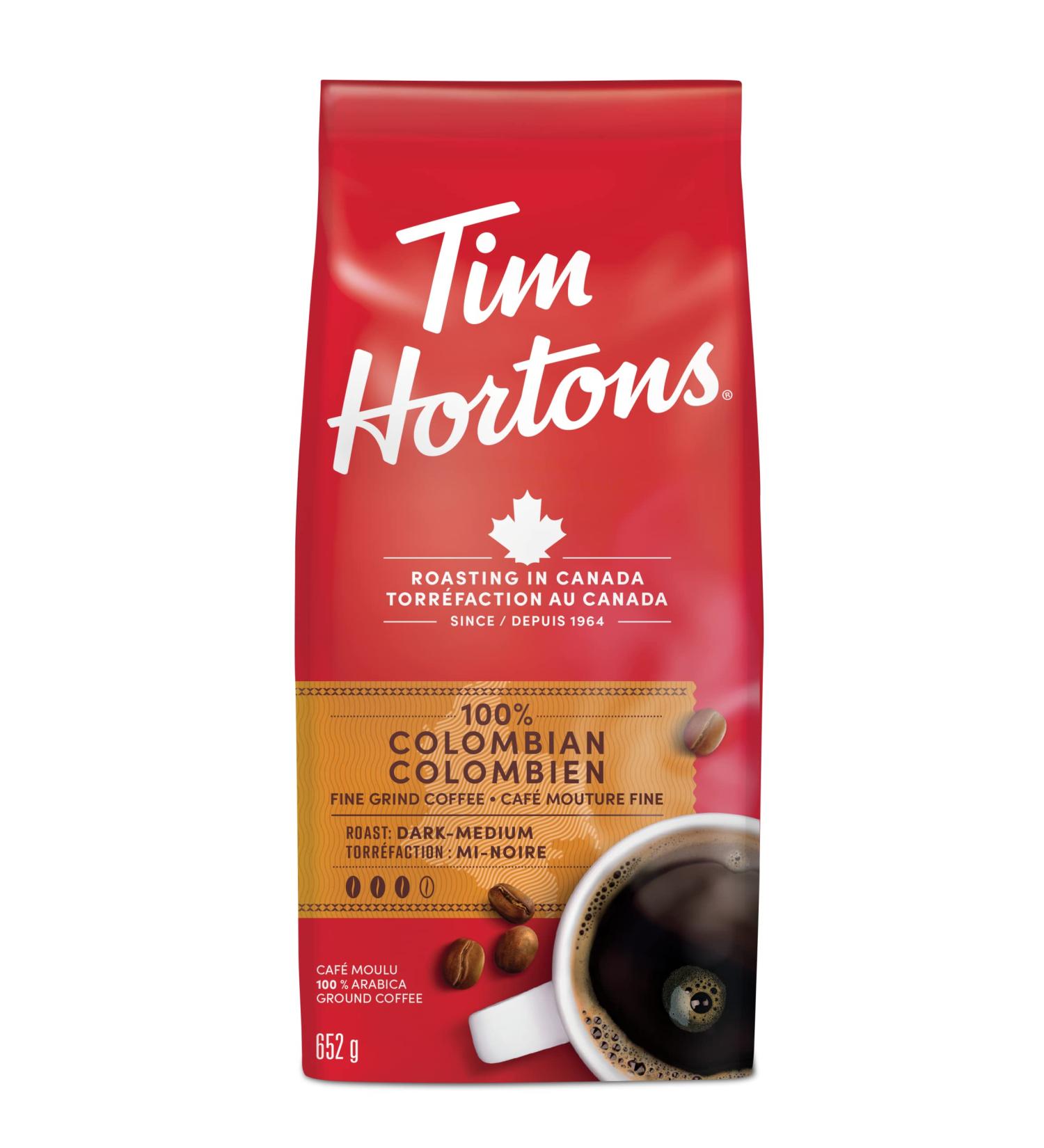 Tim Hortons 100% Colombian Fine Grind Coffee Medium Roast Made with 100% Arabica Beans 652g Bag Coffee Colombian 652 g (Pack of 1) - Buy Online on GoSupps.com