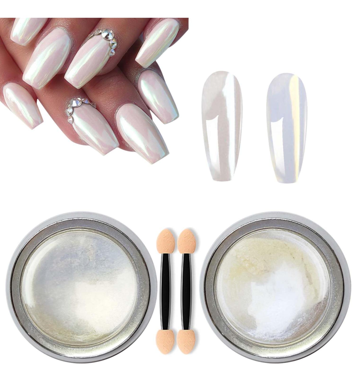 GZMAYUEN Pearl Nail Powder Set - White & Iridescent Chrome Nail Art Design Powder - 2 Colors (04) - Buy Online on GoSupps.com