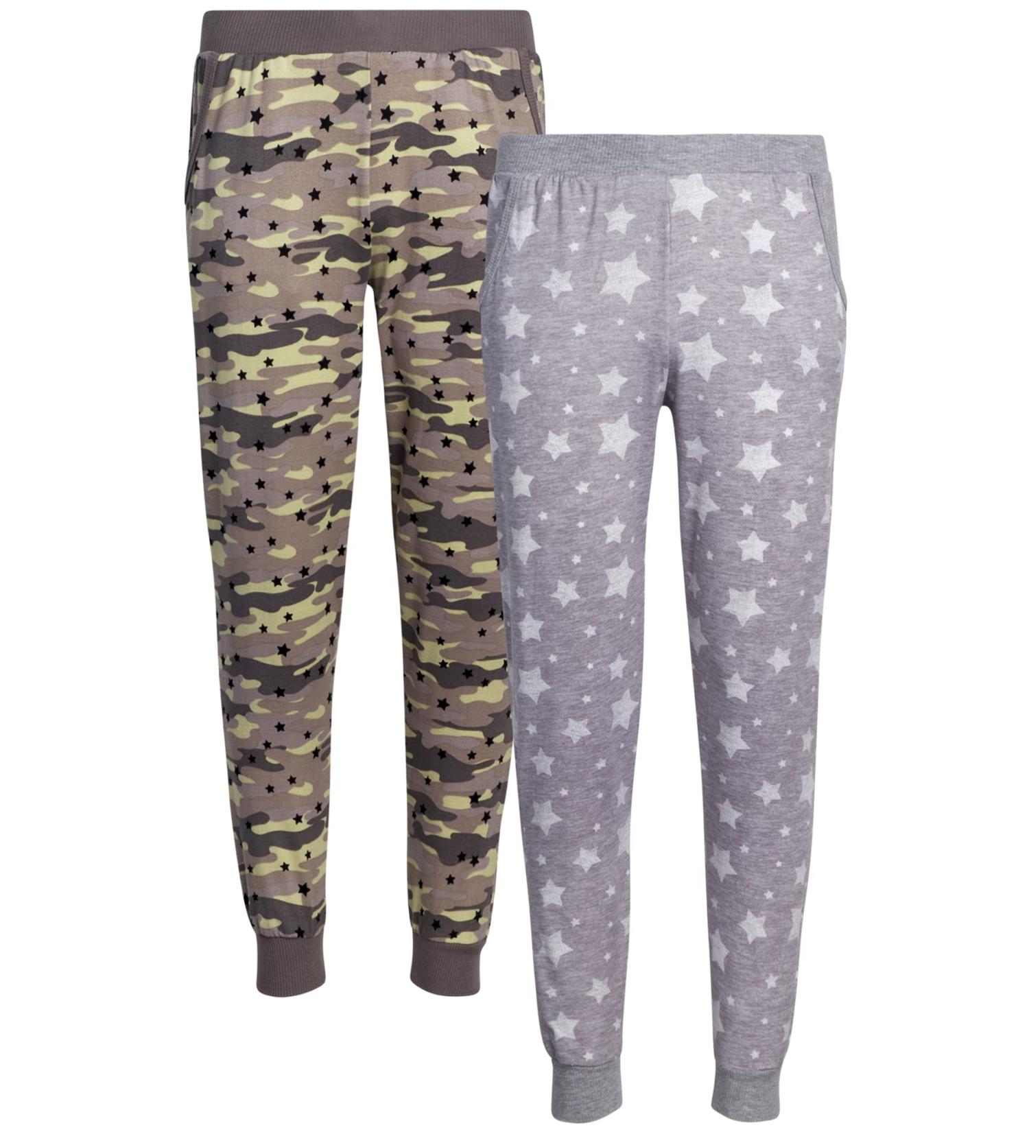 Girls 2 Pack Active Sweatpants with Pockets, Sizes 7-14, Camo Stars/Grey Stars - Size 12 - Buy Online on GoSupps.com